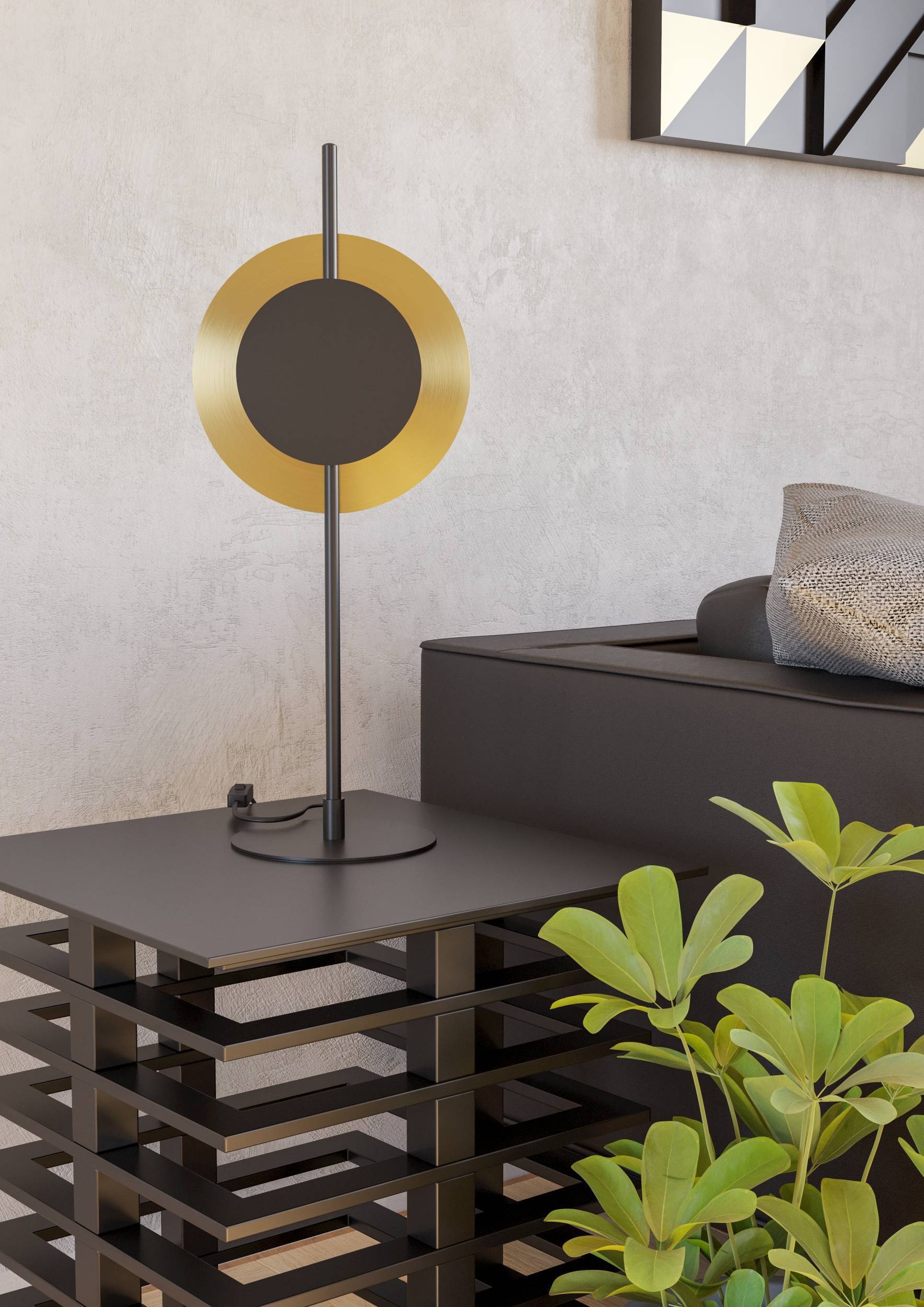 EGLO Tischleuchte »Tocina Tischlampe, Nachttischlampe mit indirekter Beleuchtung, elegant« LED-Modul 1 Stk. Warmweiß Tischleuchte - L24 x H60 cm - schwarz, messing-gebürstet - 1X11W inkl.