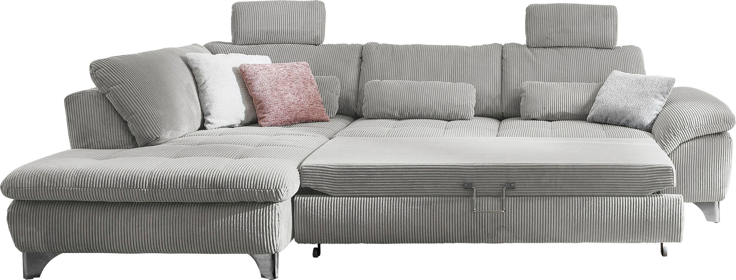 Die PlanBar Ecksofa »MP-IN14007 L-Form«, wahlweise mit Bettfunktion und verstellbaren Kopfstützen, in Cord