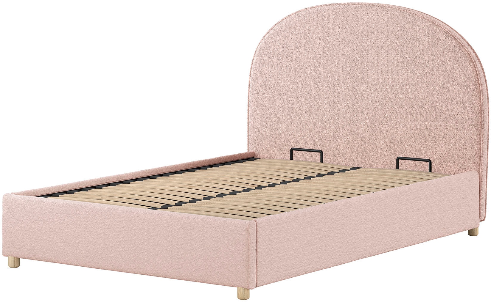 Vipack Boxbett »Moon, mit Lattenrost und Stauraum, modernes Design«, (gerundetes Kopfteil und in 2 Breiten erhältlich), inkl. Massivholz Füßen in natur, 3 Stoff Farben zur Auswahl