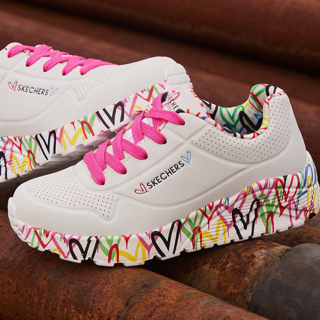 Skechers Sneaker »UNO LITE-LOVELY LUV«, Schnürschuh mit bedruckter Sohle, Größenschablone zum Download