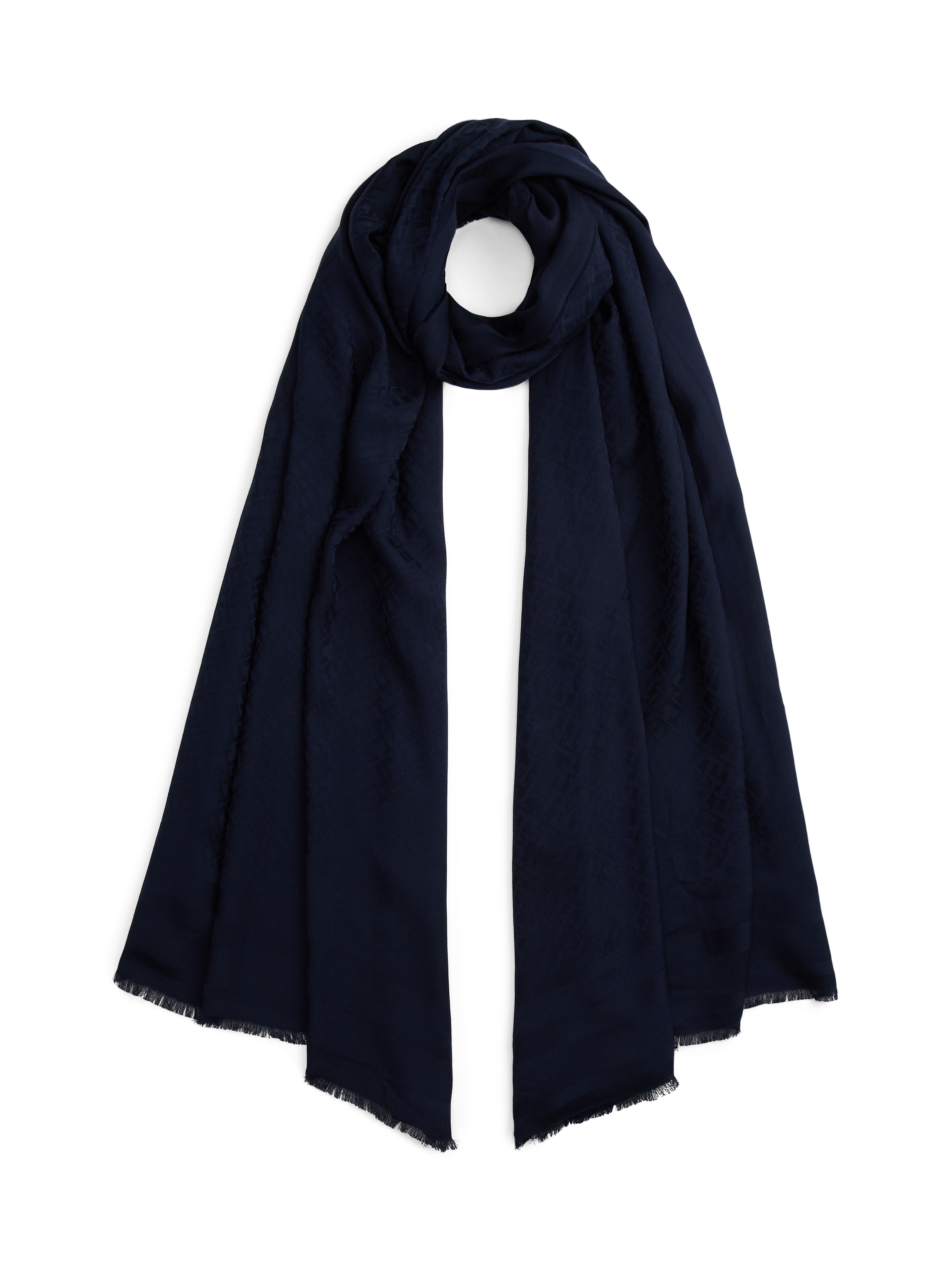 TOMMY HILFIGER Schal »TH MONOGRAM« mit Fransen und TH-Monogramm Space Blue