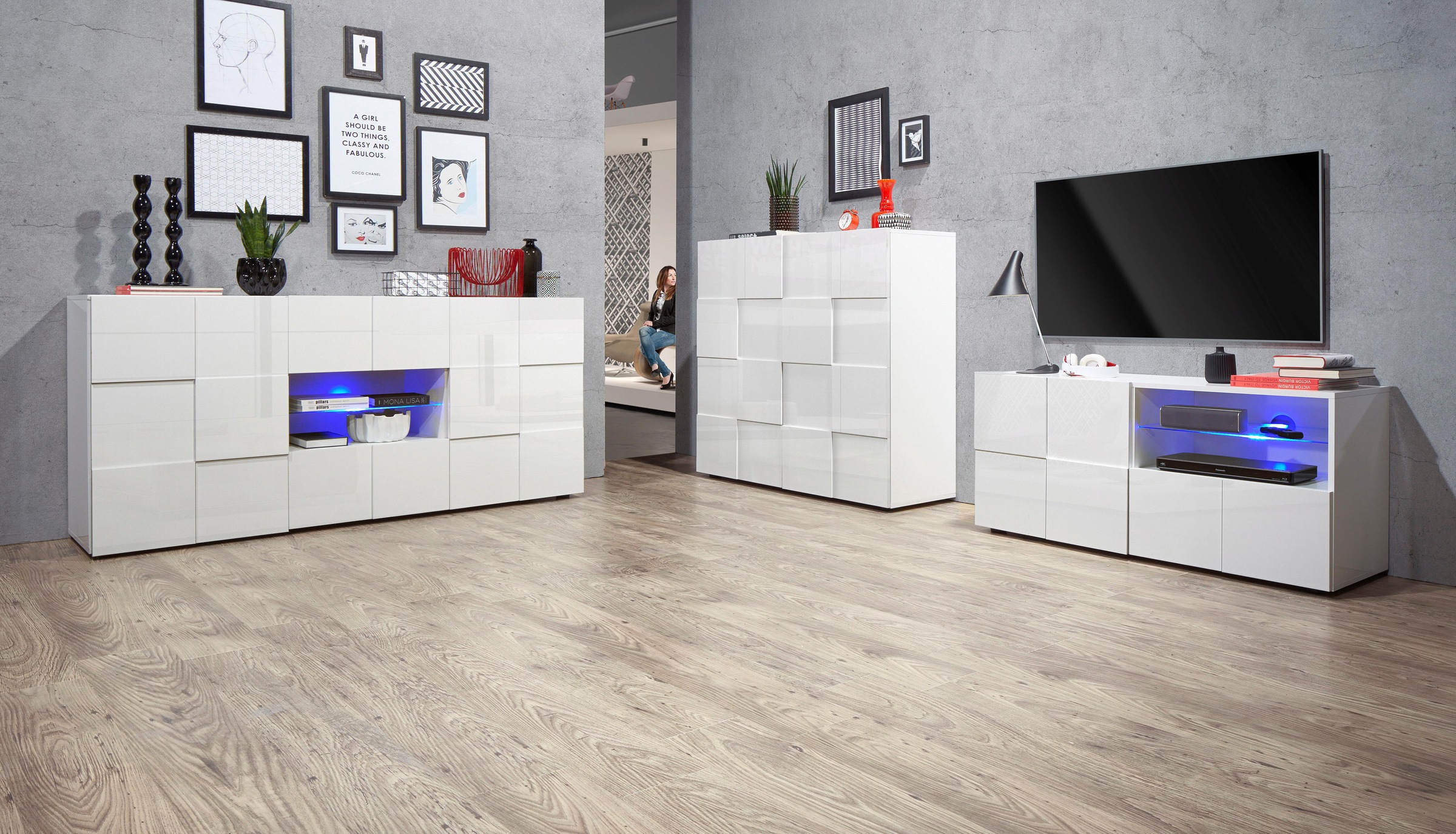 INOSIGN Highboard »Dama Höhe 111 cm, Breite 121 cm, Kommode 2 Türen, Hochkommode«, Front in 3D-Optik, viel Stauraum, verschiedene Farben