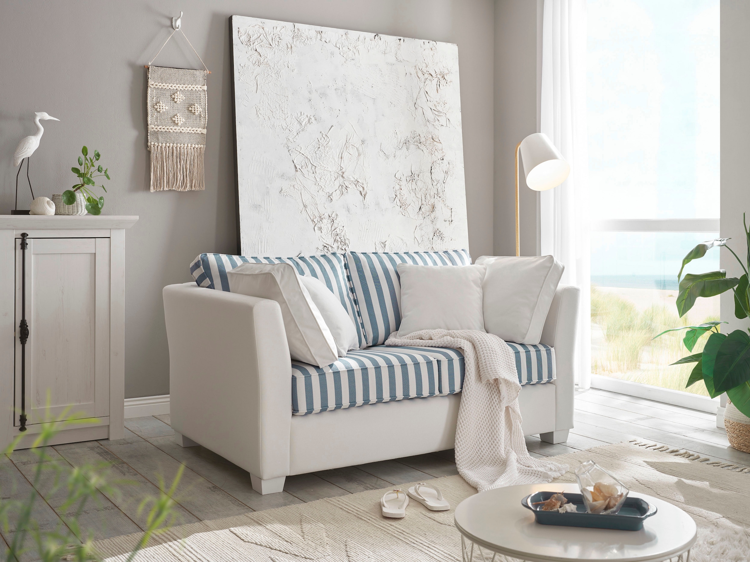 Home affaire 2-Sitzer »CALIFORNIA«, maritimer Landhausstil, in 3 Breiten, mit Holzfüßen Weiß lackiert