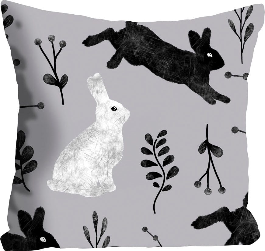 queence Dekokissen »Eiko«, mit schwarzen und weißen Hasen, Kissenhülle ohne günstig online kaufen