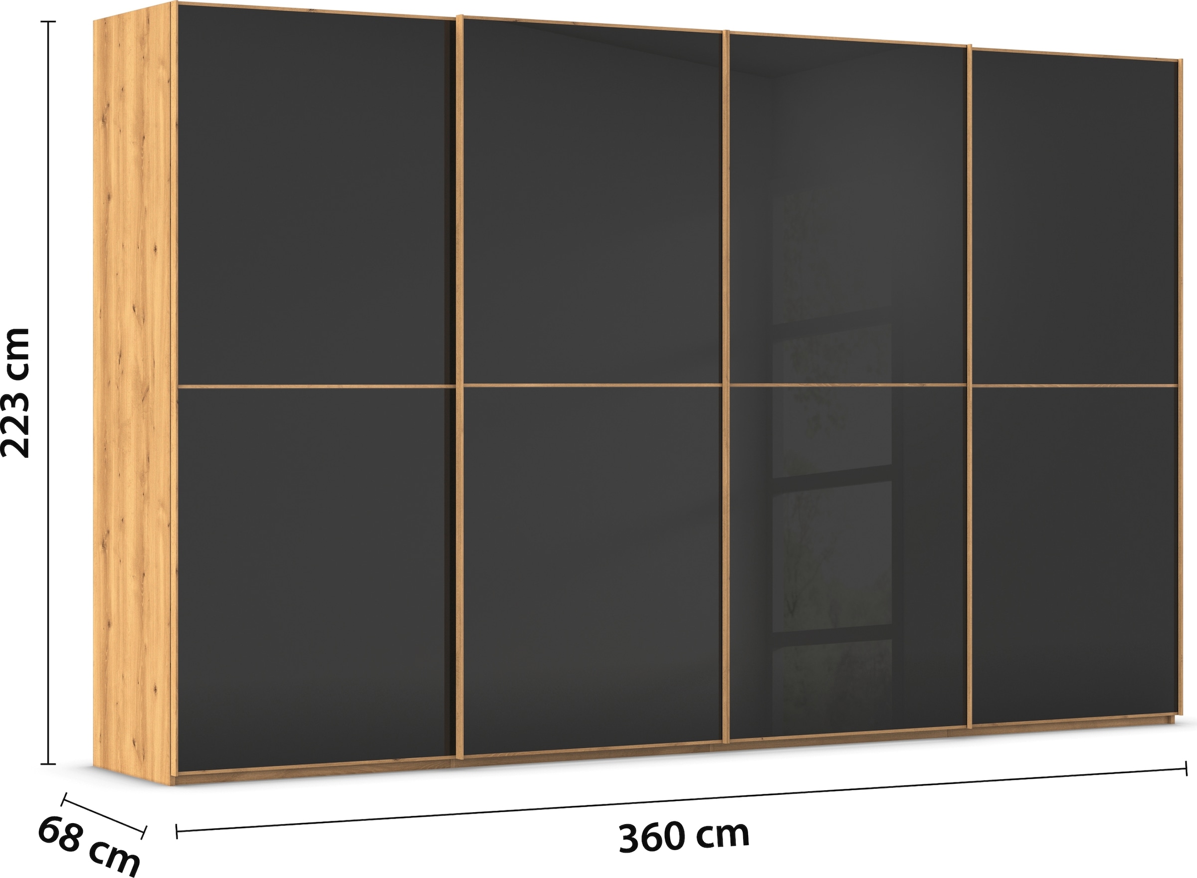 rauch Schwebetürenschrank »Kleiderschrank Schrank Garderobe Schlafzimmerschrank SCALE-DUO«, edle zweigeteilte Türen Glas-Front mit 3 Zierleisten MADE IN GERMANY