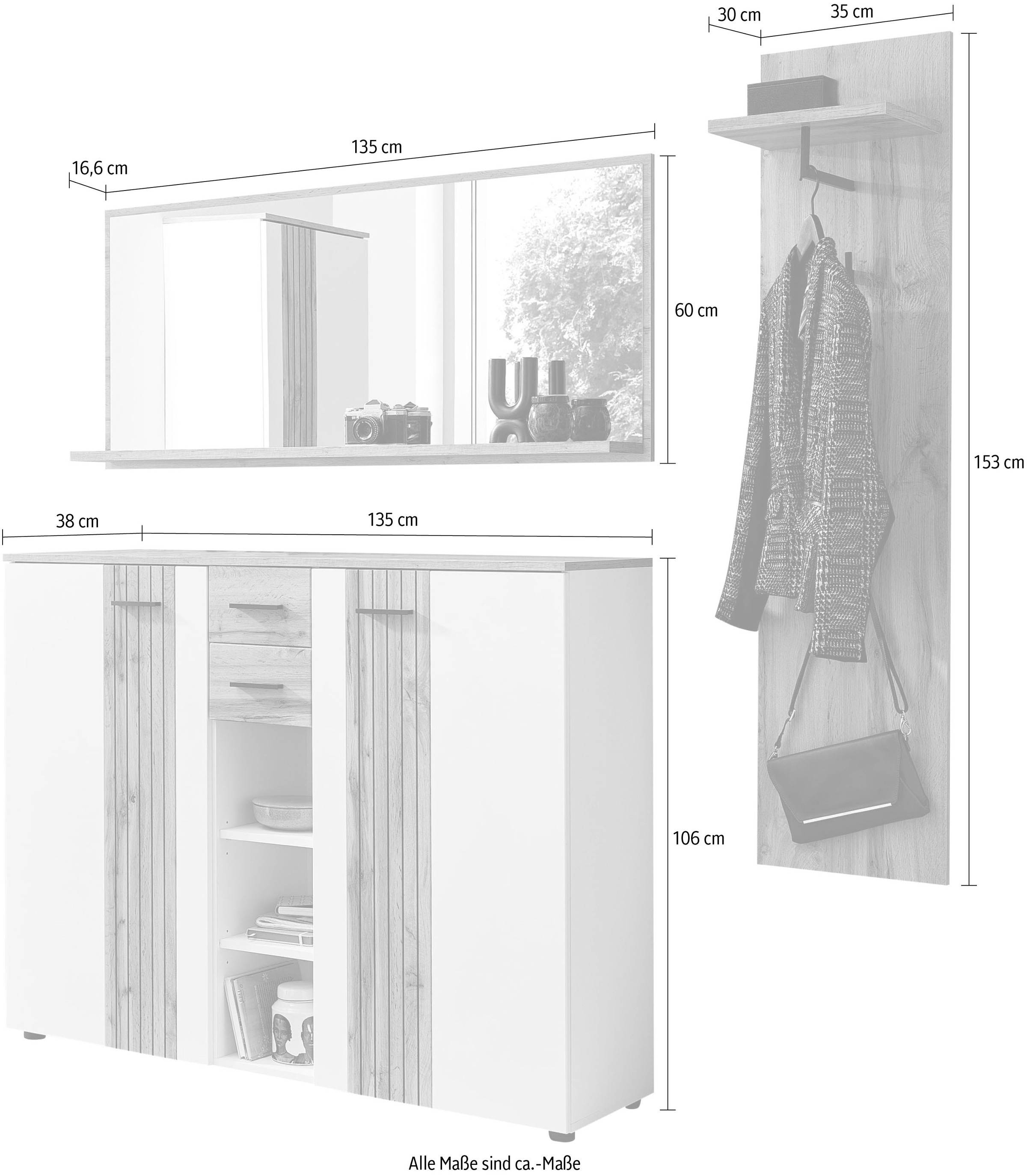 Innostyle Garderoben-Set »Garderobenset Sparks, 185x202x38cm (B/H/T)«, (3 St.)