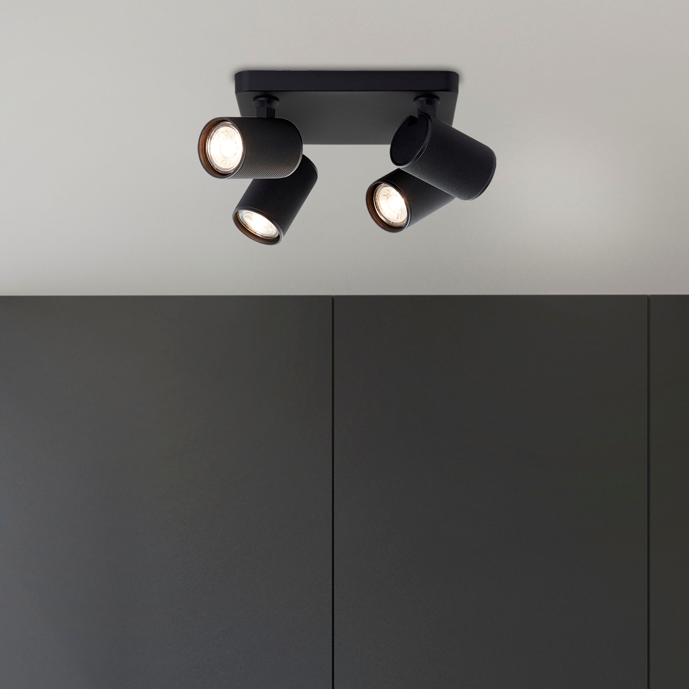 Brilliant Deckenstrahler »Marty«, 4 flammig, Leuchtmittel GU10 | LED wechselbar, Spotplatte schwenkbar, 22 x 22 cm, GU10, 345lm, schwarz