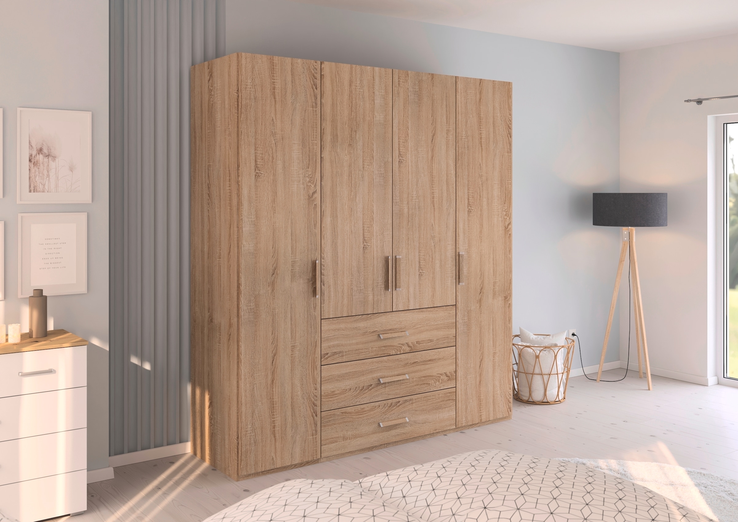 rauch Drehtürenschrank »Kleiderschrank Schrank Garderobe Schlafzimmerschrank EVELYN«, (in 2 Höhen 197 oder 210 cm erhältlich), in elegantem Stil mit Schubladen 3 Breiten und 2 Höhen MADE IN GERMANY