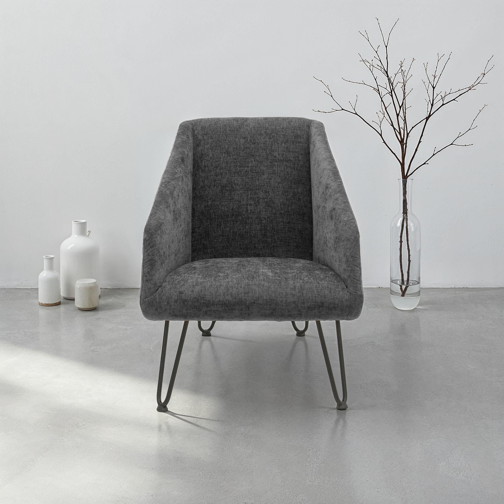DOMO collection Sessel »Delft Loungesessel, Hairpin Legs, Retro, Metallbein günstig online kaufen