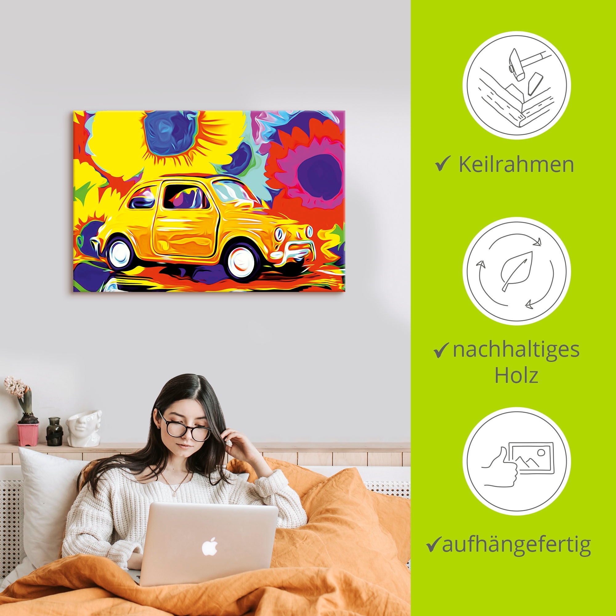 Artland Wandbild »Fiat 500«, Auto, (1 St.), als Alubild, Leinwandbild, Wandaufkleber oder Poster in versch. Größen