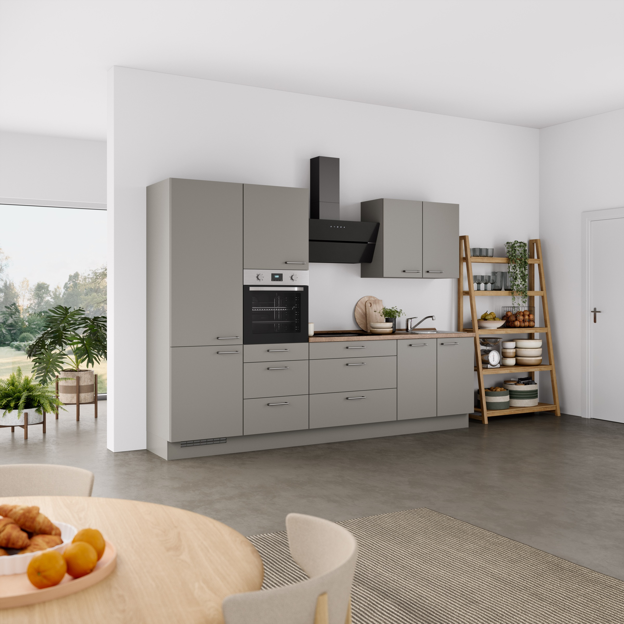 nobilia® Küchenzeile »"Laser II", Ausrichtung wählbar, Breite 300 cm«, vormontiert, wahlw. mit unterschiedlichen E-Geräten-Sets