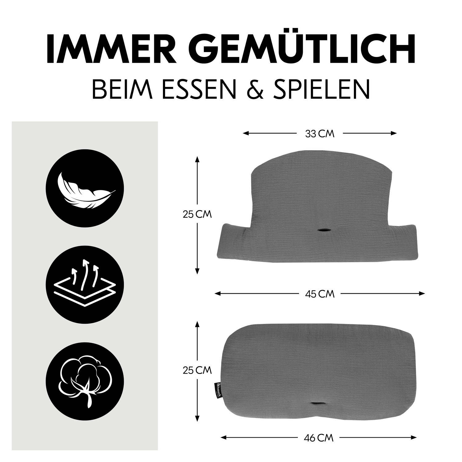 Hauck Kinder-Sitzauflage »Highchair Pad Select Muslin, dark Grey«, für die hauck Holzhochstühle Alpha+, Beta+ und Arketa