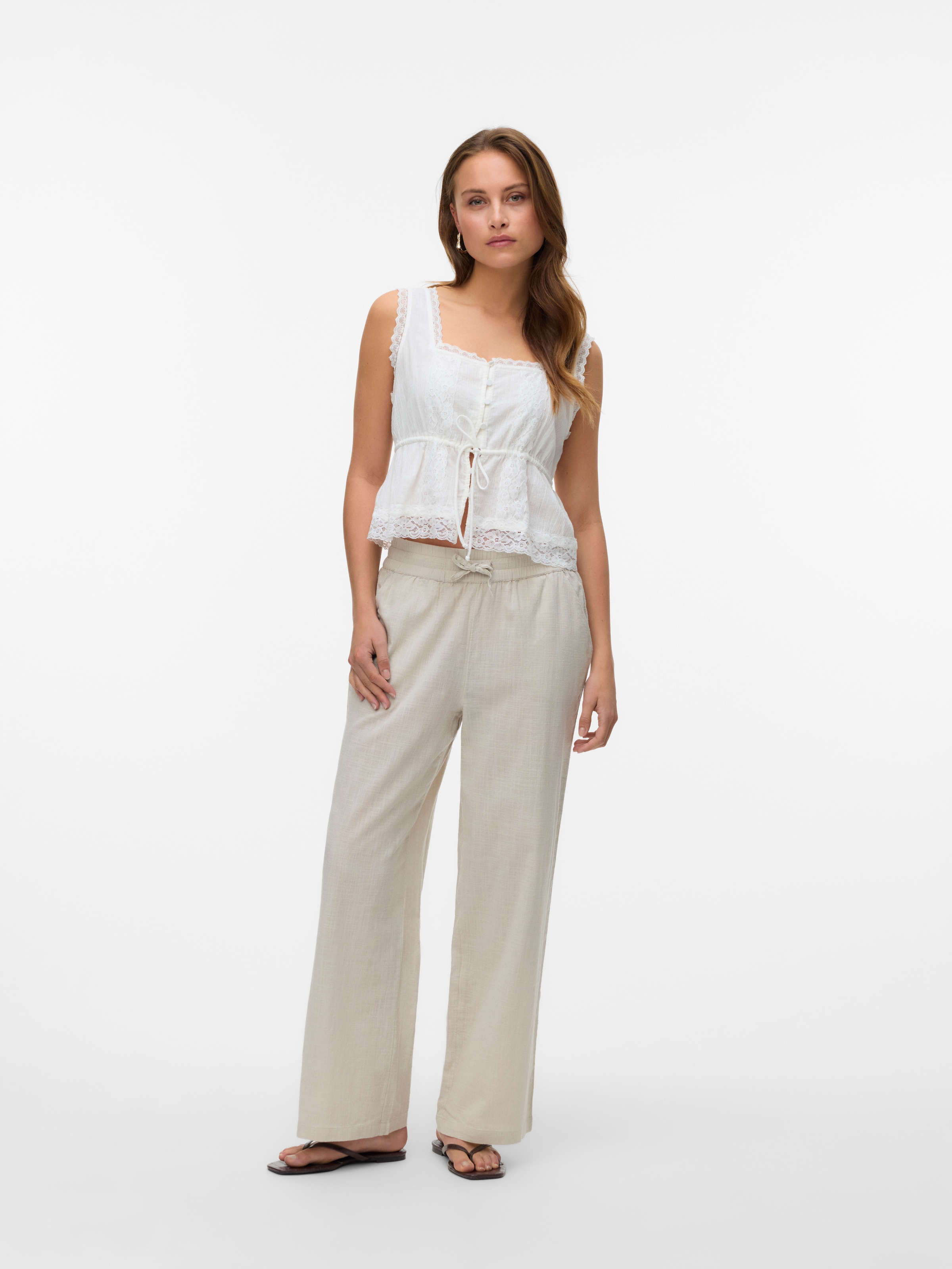 Vero Moda Schlupfhose »VMCAIA MW WIDE PANT WVN NOOS«, Sommerhose, mit Leinen