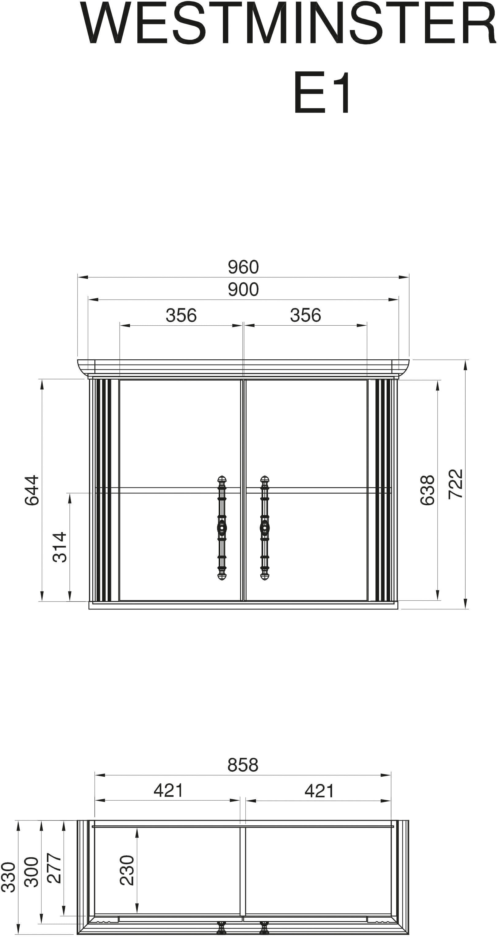 KOCHSTATION Hängeschrank »Westminster«, im romantischen Landhausstil, Breite 96 cm