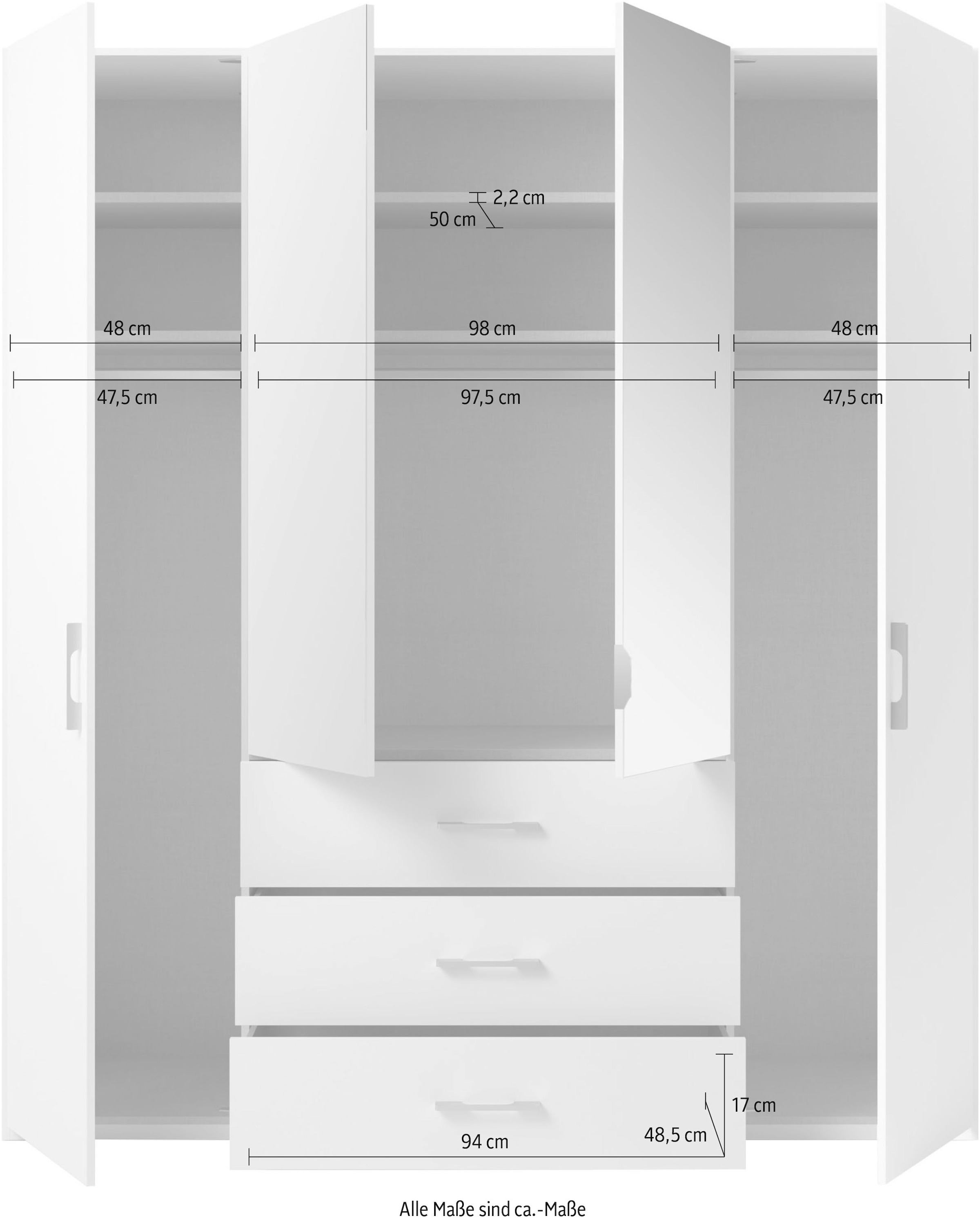 set one by Musterring Drehtürenschrank »Henderson«, mit Spiegel und 3 Schubladen, inkl. Fachböden und Kleiderstangen