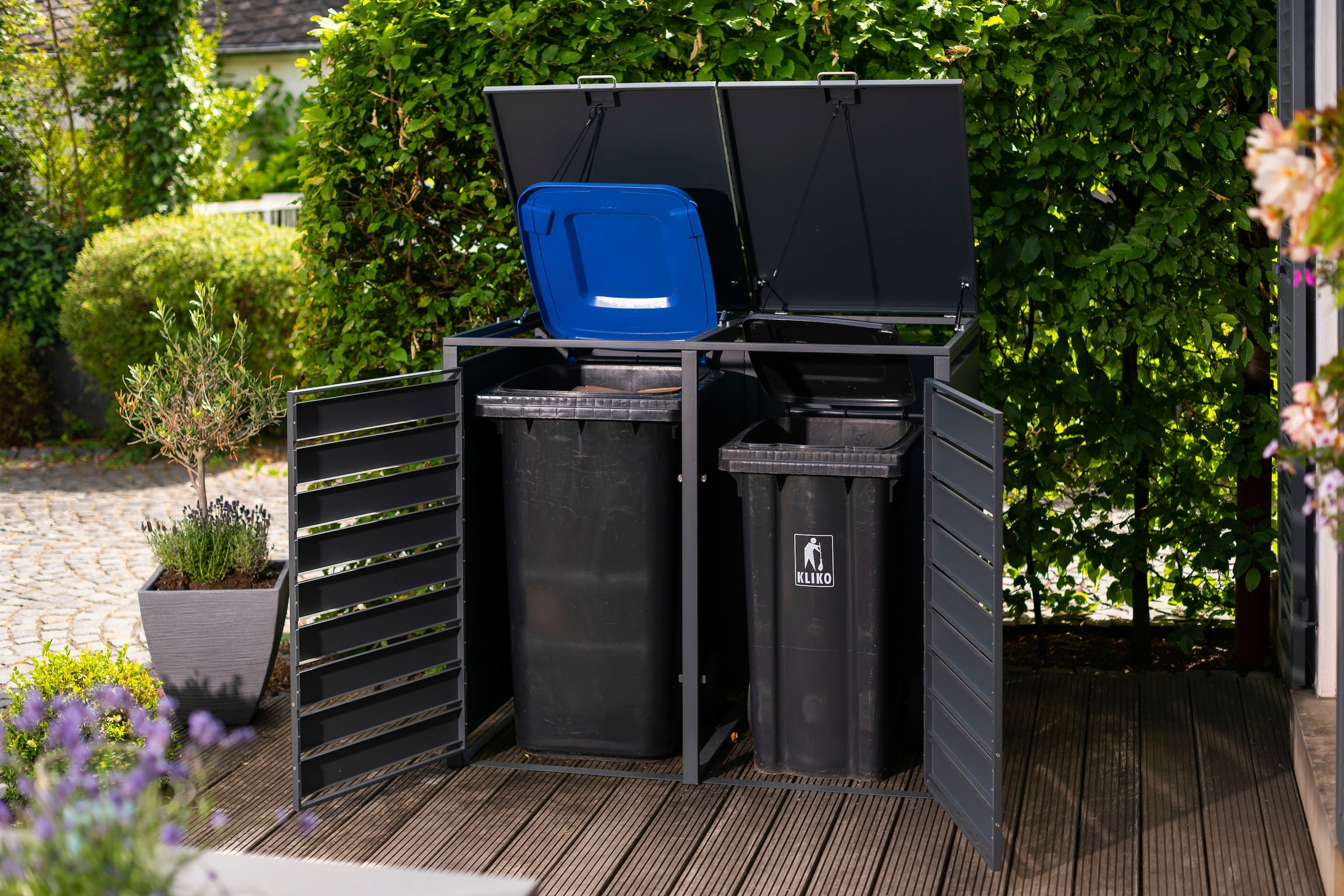 WESTMANN Mülltonnenbox »für 2 Mülltonnen à 240 l«, HxBxT: 116x132x80cm, mit Gasdruckfedern und Deckeldämpfern
