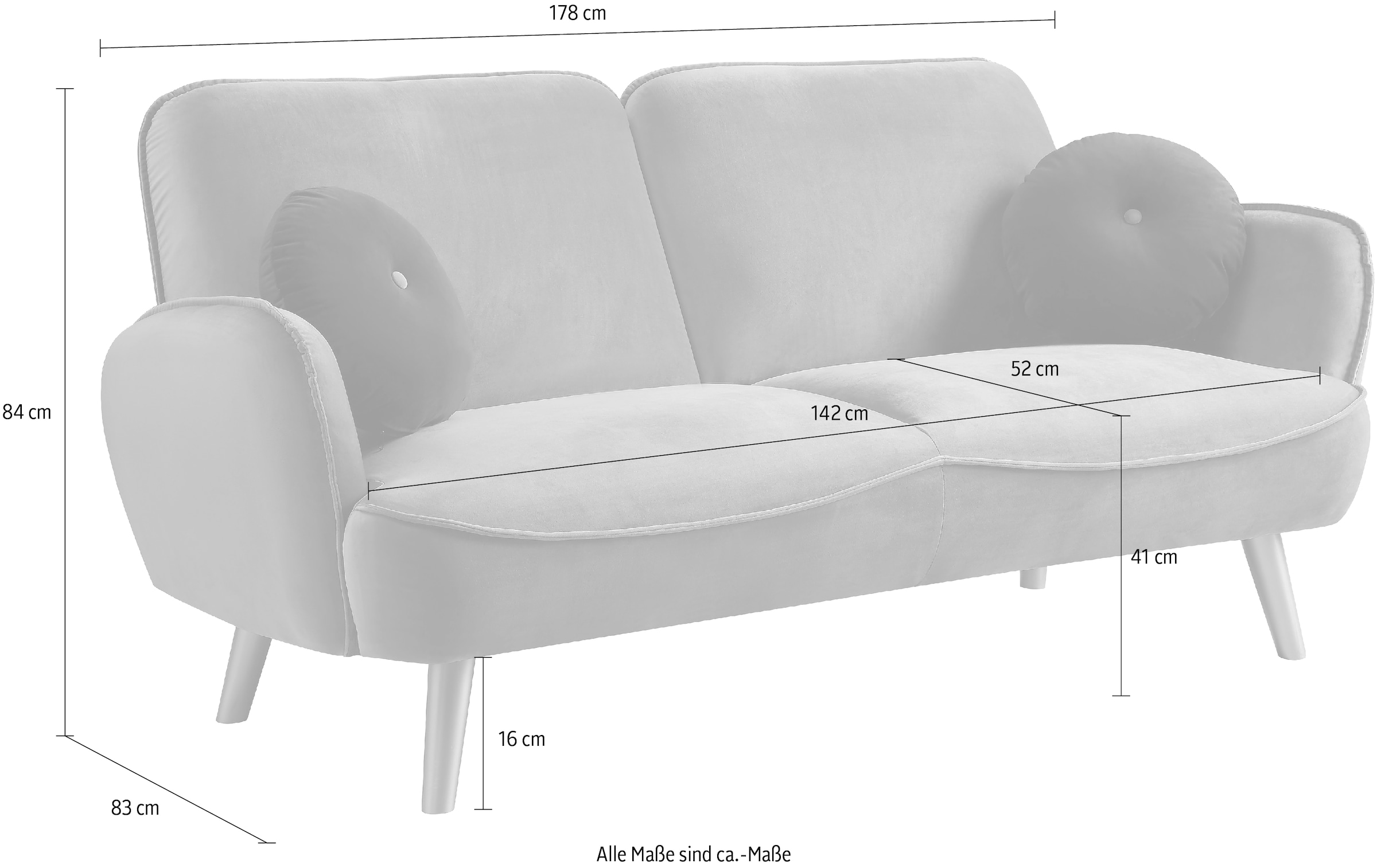 ATLANTIC home collection 3-Sitzer »Ben« mit Welleunterfederung,inkl. 2 Dekokissen, goldenen Massivholzfüßen