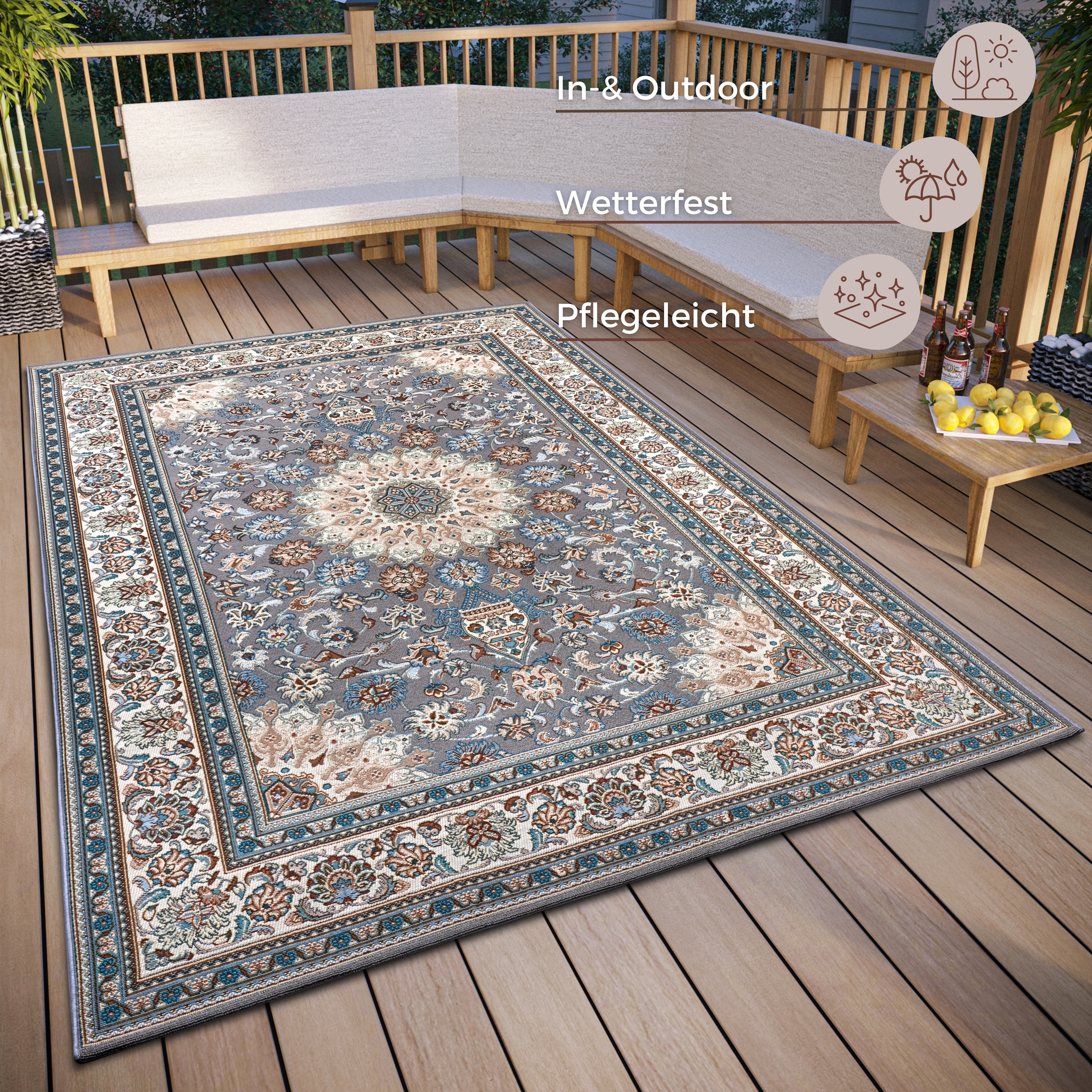 HANSE Home Teppich »Kadi«, rechteckig, 3 mm Höhe, In-& Outdoor, Teppich, Wetterfest, Balkon, Garten, Wohnzimmer, Orient