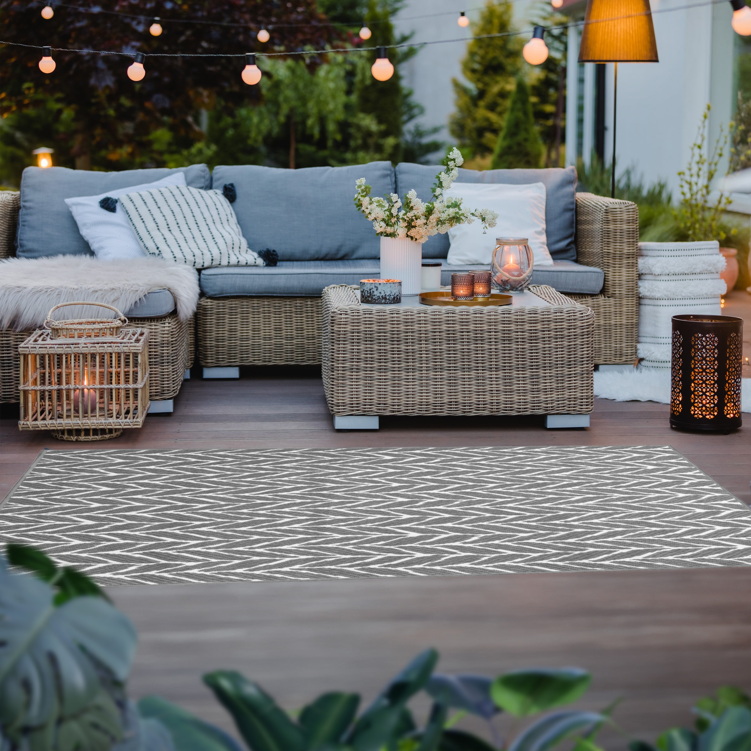 Primaflor-Ideen in Textil Teppich »Outdoorteppich REVERSO - Knitted Joy«, rechteckig, 5 mm Höhe, Wendeteppich, Zopfmuster, In- und Outdoor geeignet, wasserfest