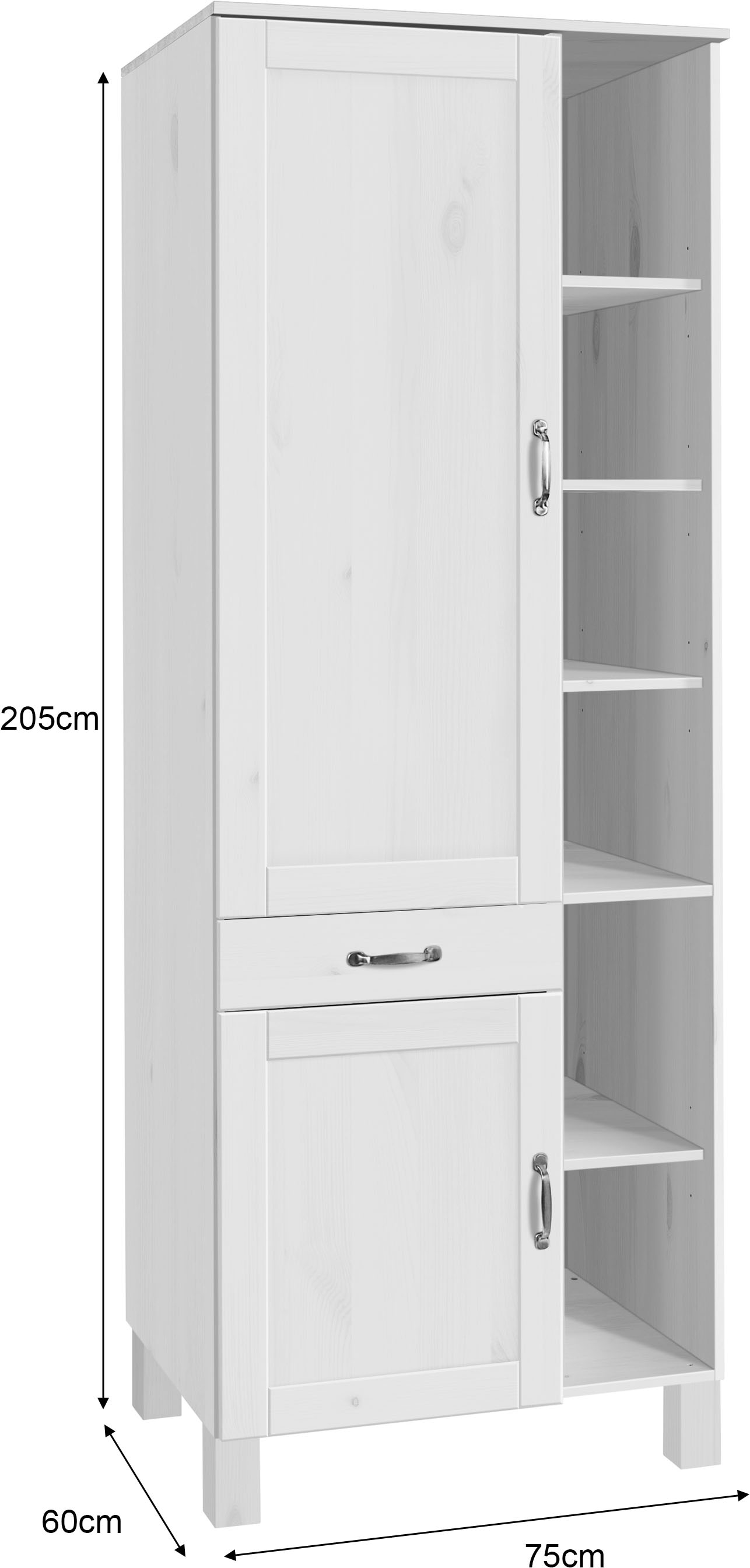 Home affaire Hochschrank »Alby« Breite 75 cm, 2 Türen, 1 Schubkasten, 6 offene Fächer