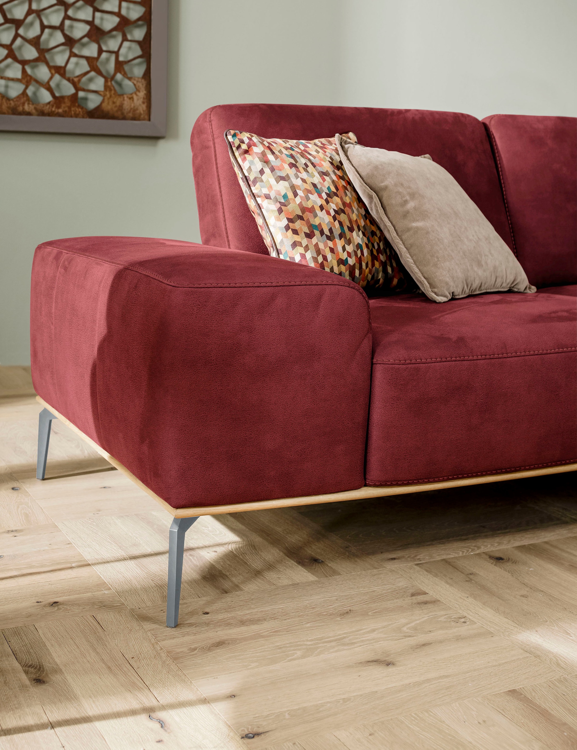 W.SCHILLIG Ecksofa »run, Designsofa mit tollem Sitzkomfort, bequem, L-Form«, mit elegantem Holzsockel, Füße in Silber matt, Breite 299 cm