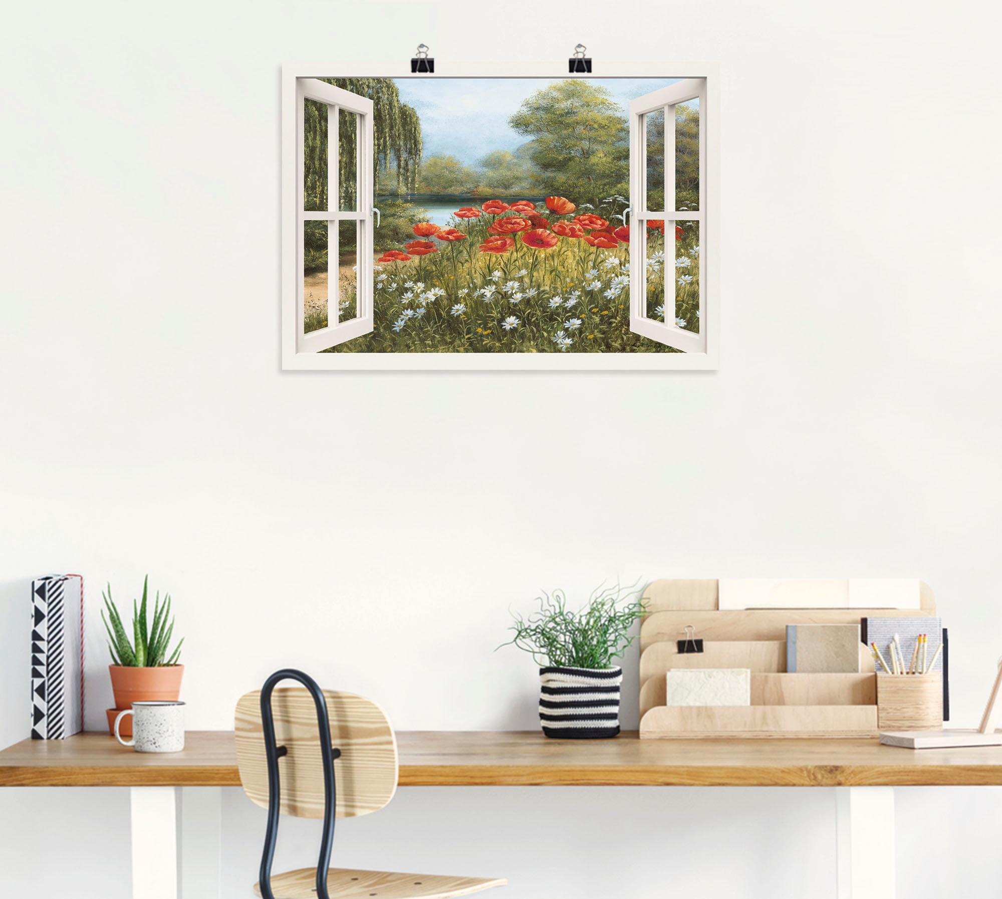 Artland Wandbild »Fensterblick Mohnwiese«, Fensterblick, (1 St.), als Leinwandbild, Poster in verschied. Größen