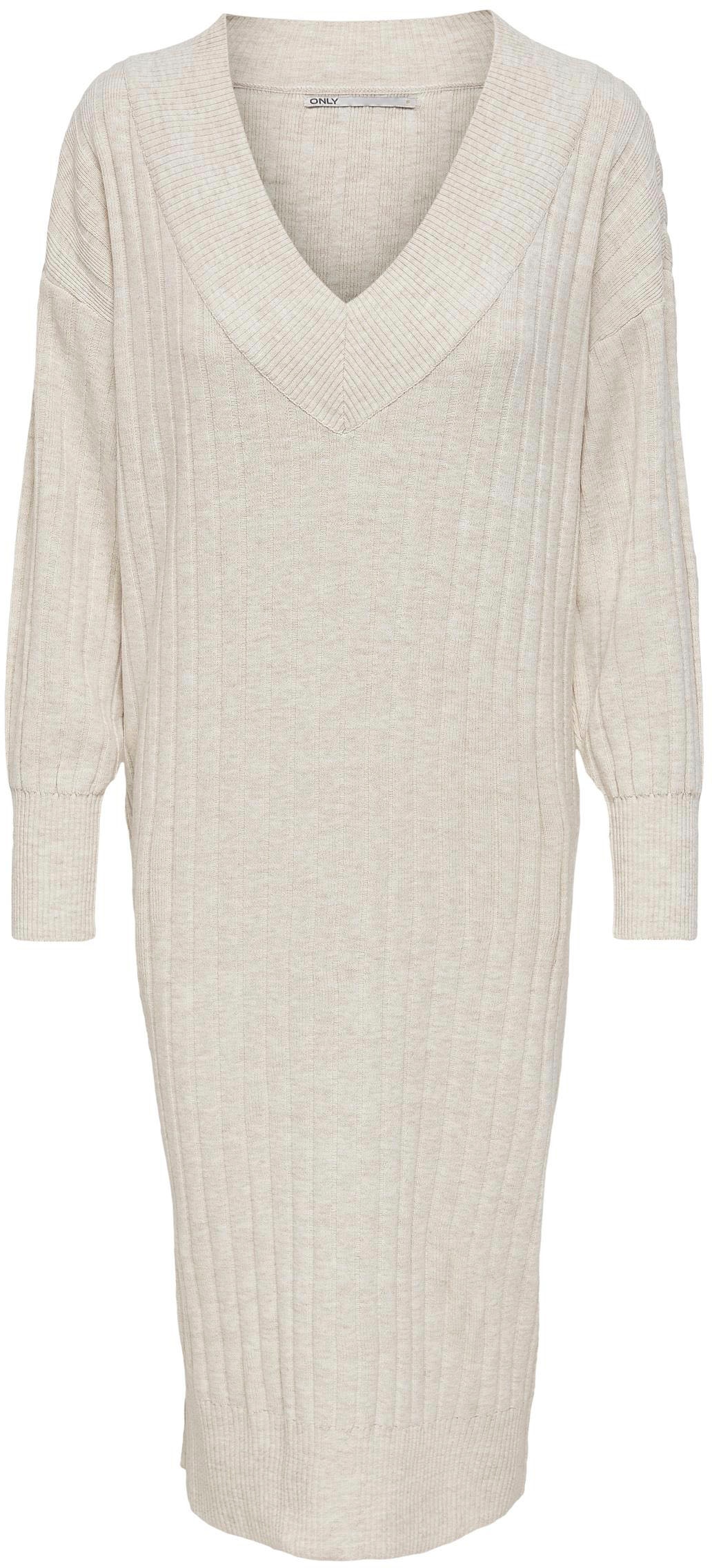 ONLY Strickkleid »ONLNEW TESSA L/S MIDI V DRESS«, mit tiefem V-Ausschnitt mit breiter Blende