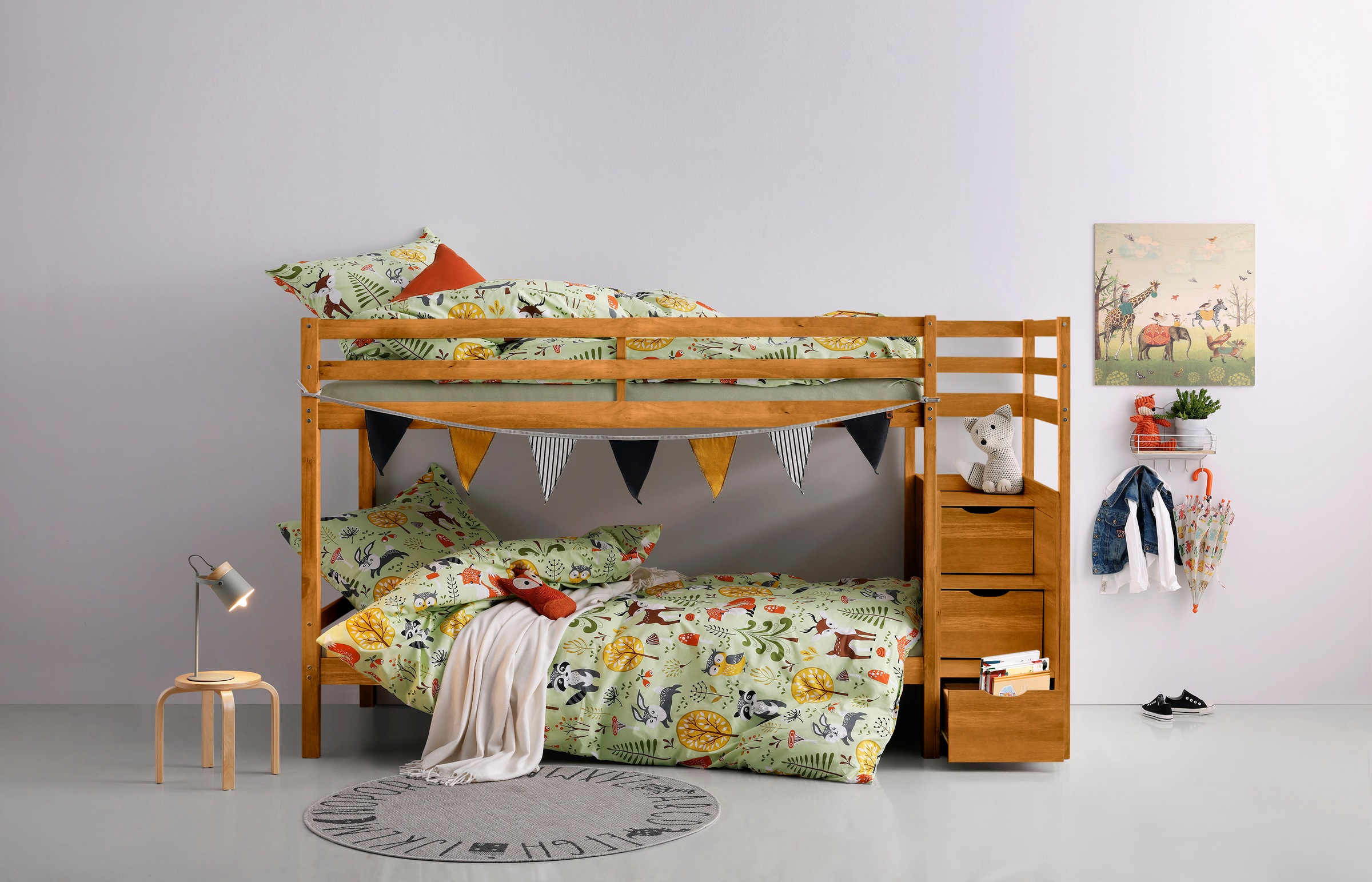 LÜTTENHÜTT Etagenbett »Alpi, Belastbarkeit 250 KG!« Kiefernholz, Etagenbett, inklusive Lattenrost, Liefefläche 90x200 cm honigfarben