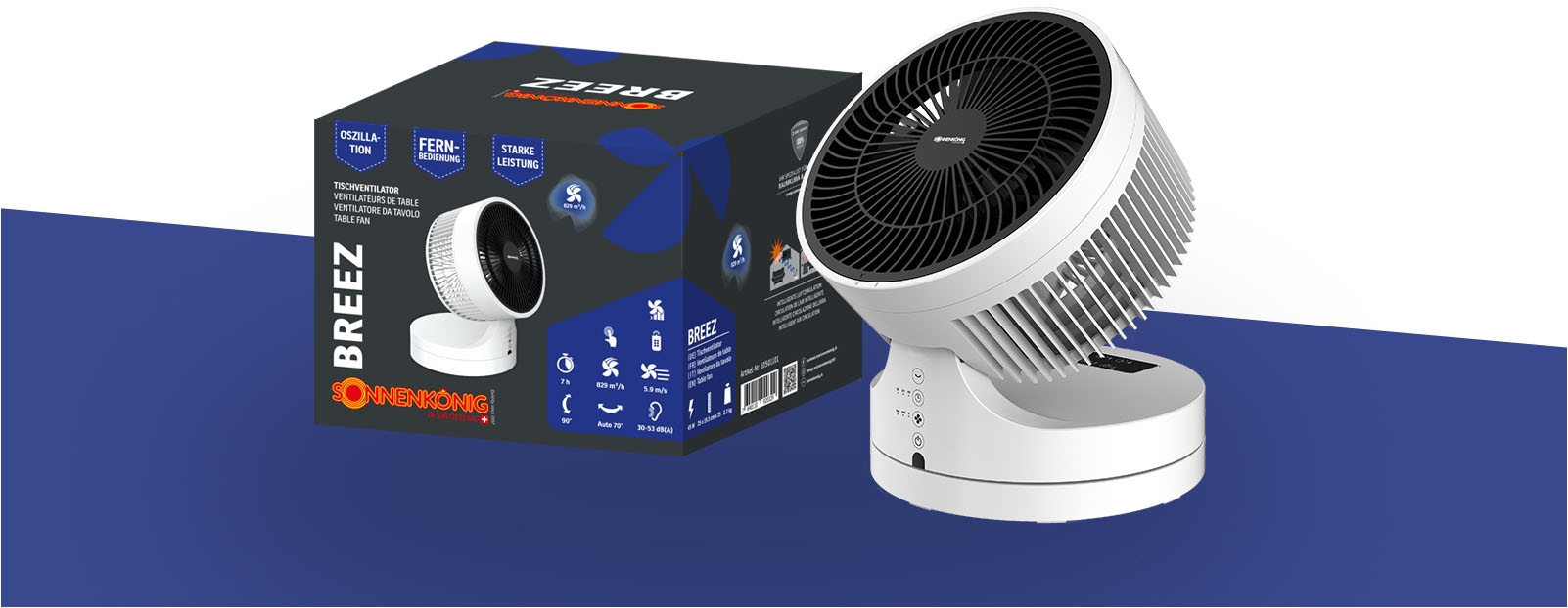 Sonnenkönig Tischventilator »Breez, Leistung 45W, 7h Timer, Fernbedienung, Oszillation,«, 3 Geschwindigkeitsmodi, eignet sich für alle Jahreszeiten