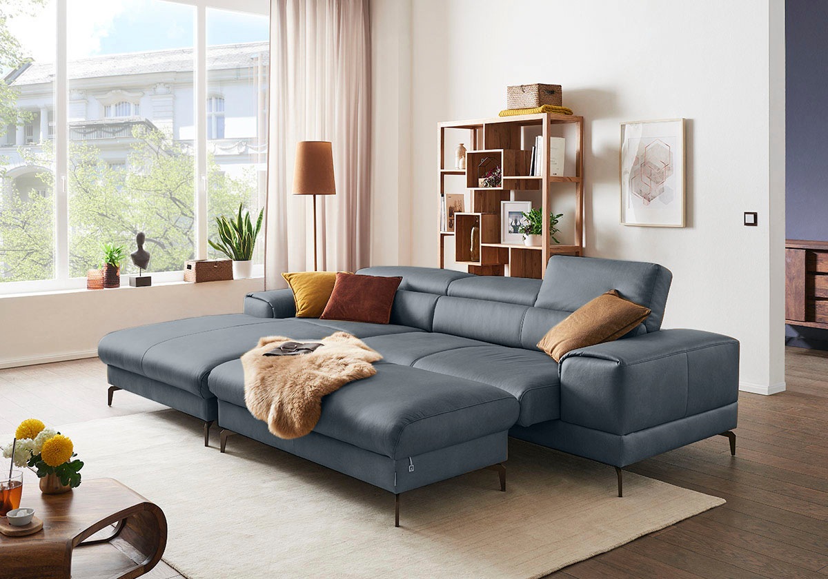 W.SCHILLIG Ecksofa »piedroo, Designsofa mit tollem Sitzkomfort, elegant und bequem, L-Form«, Kopfteilverstellung, wahlweise mit Sitztiefenverstellung, Breite 303cm