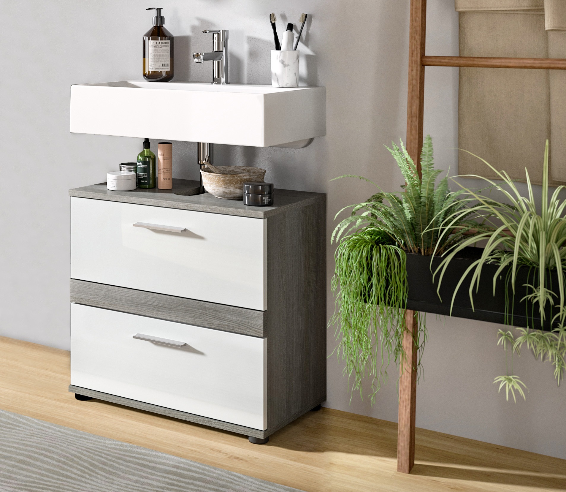 welltime Waschbeckenunterschrank »LUCCA, TOPSELLER!, Breite 60 cm, 2 Schubkästen, hochwertige MDF Front«, Badschrank, Bad-Möbel, Badezimmer