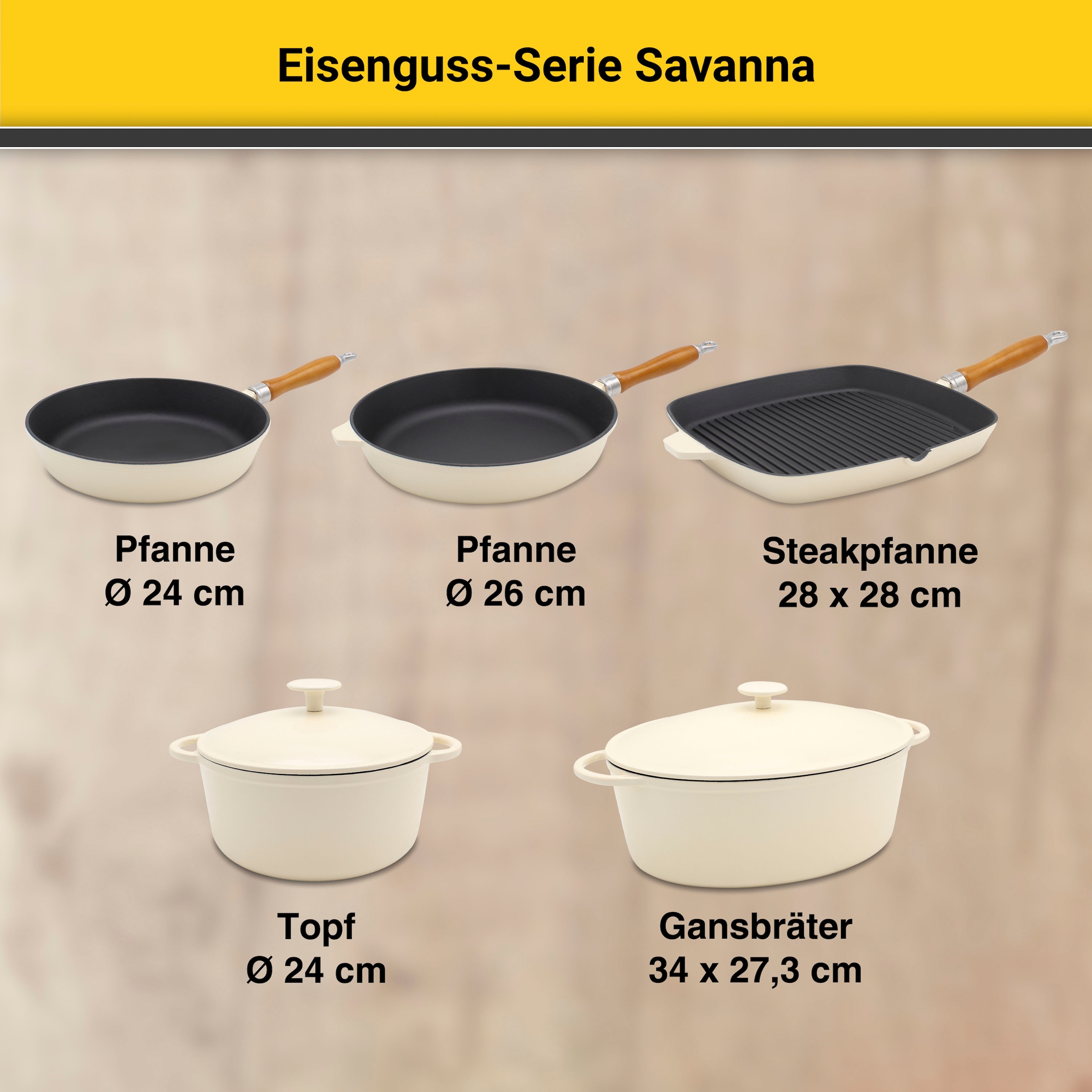 Krüger Bräter »Eisenguss Gansbräter mit Deckel SAVANNA, 34 x 27 x 12,5 cm«, Gusseisen, (1 tlg.), für Induktions-Kochfelder geeignet