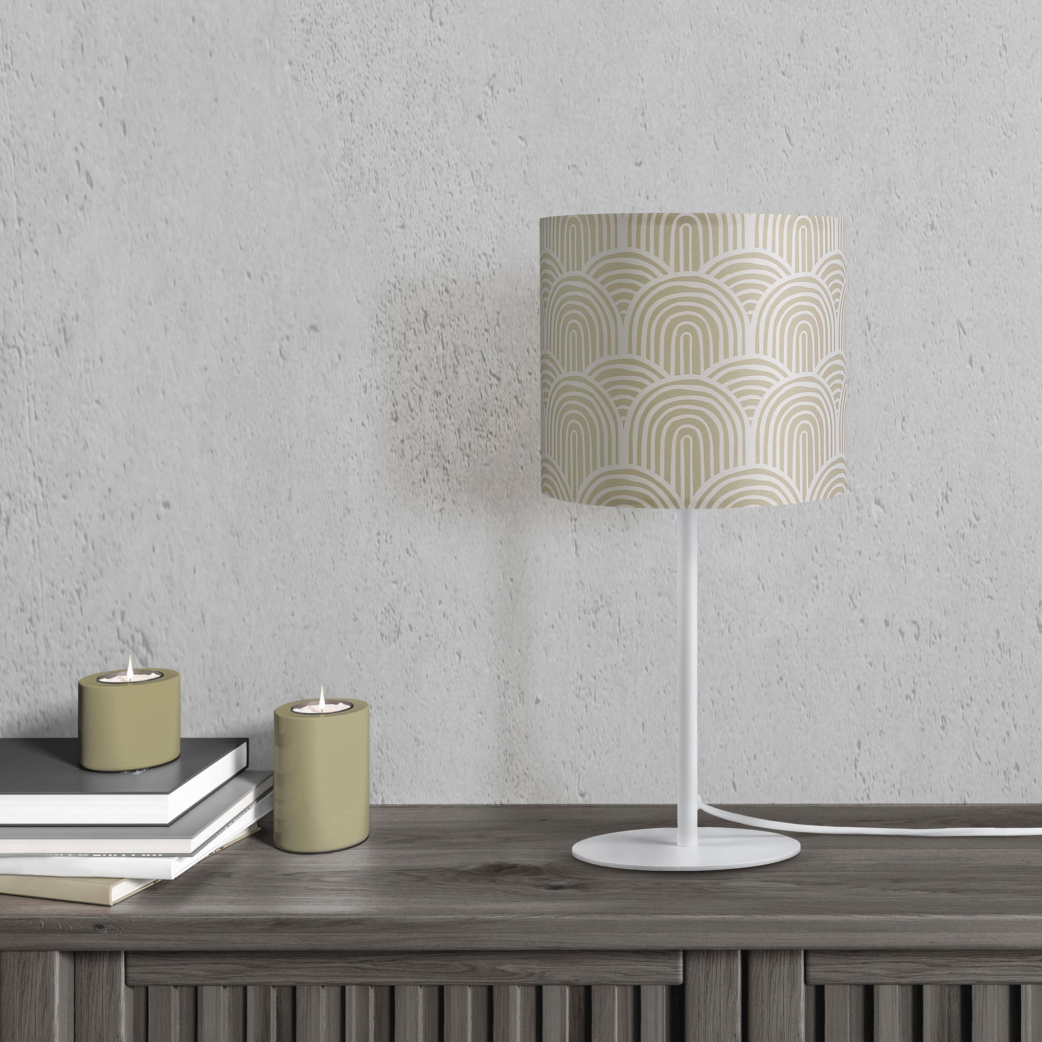 E14 Pillar«, Schirm Home Nacht Modern »Luca Paco Uni Tischleuchte online Wohnzimmer Mit kaufen