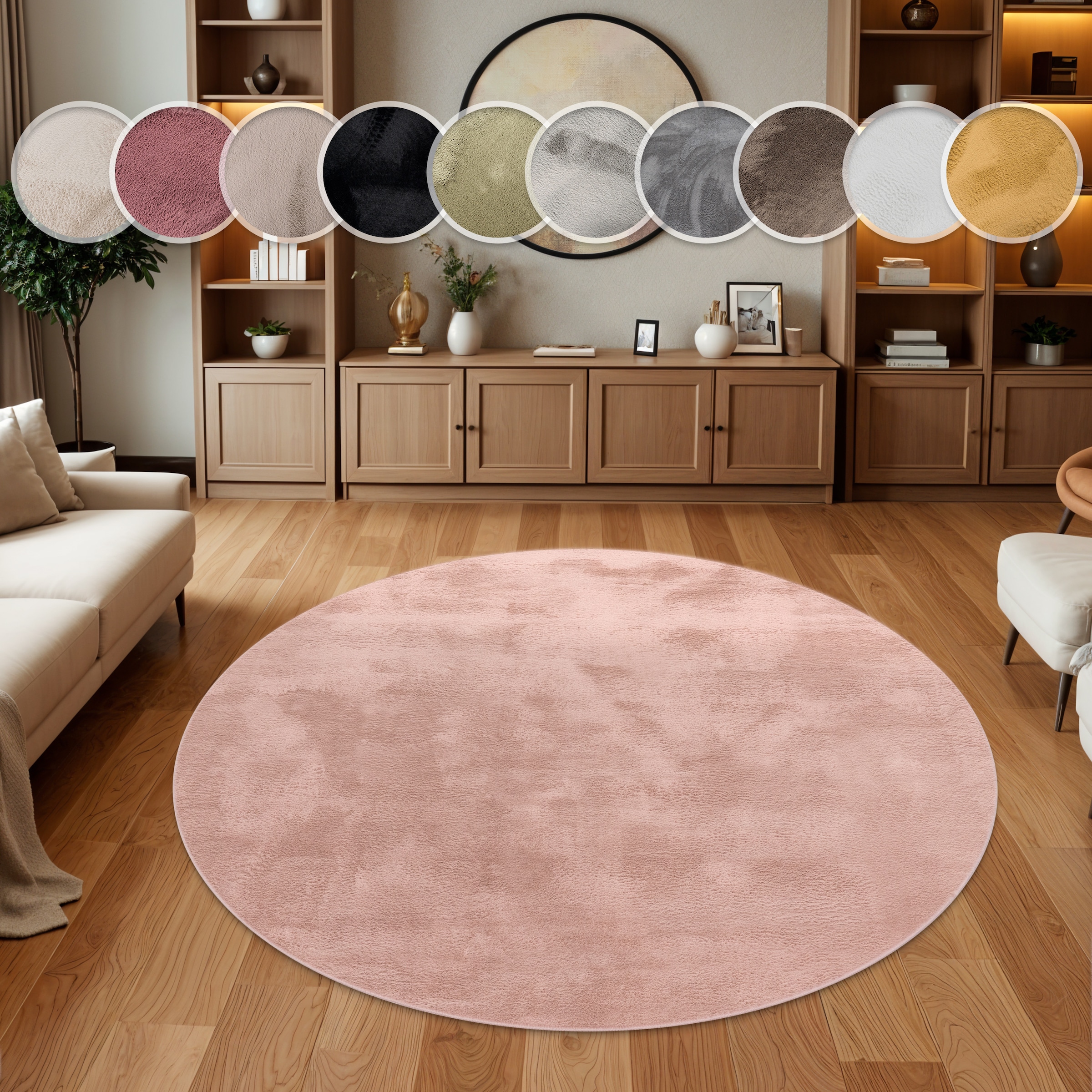Paco Home Fellteppich »Kunstfell Soft 380« rund 14 mm Höhe Langflor, Kuschelteppich - besonders weich, Uni-Farben