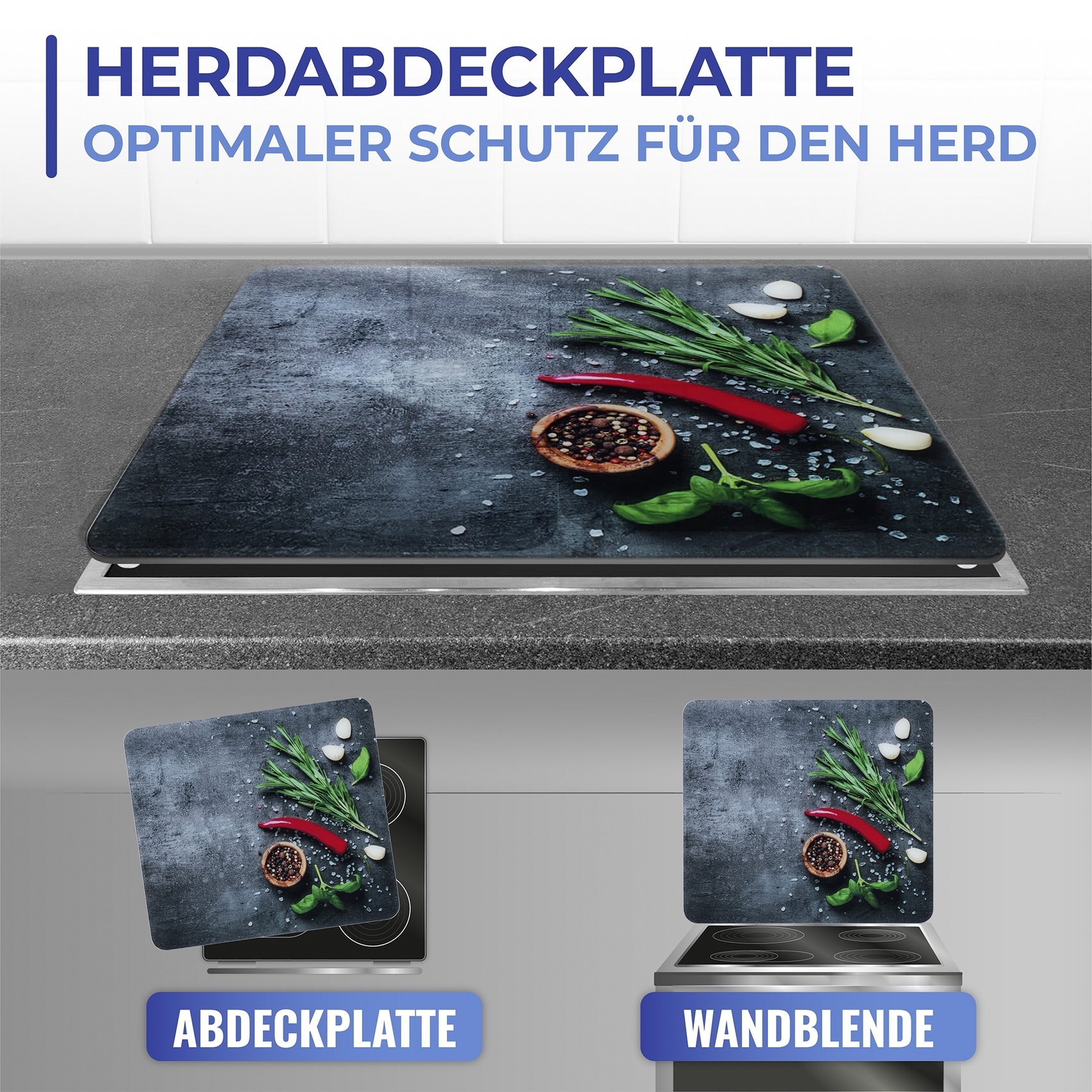 Maximex Schneide- und Abdeckplatte »Modell Rosmarin« Spritzschutz, Herdblende, Schneidbrett, für Glaskeramik-Kochfelder