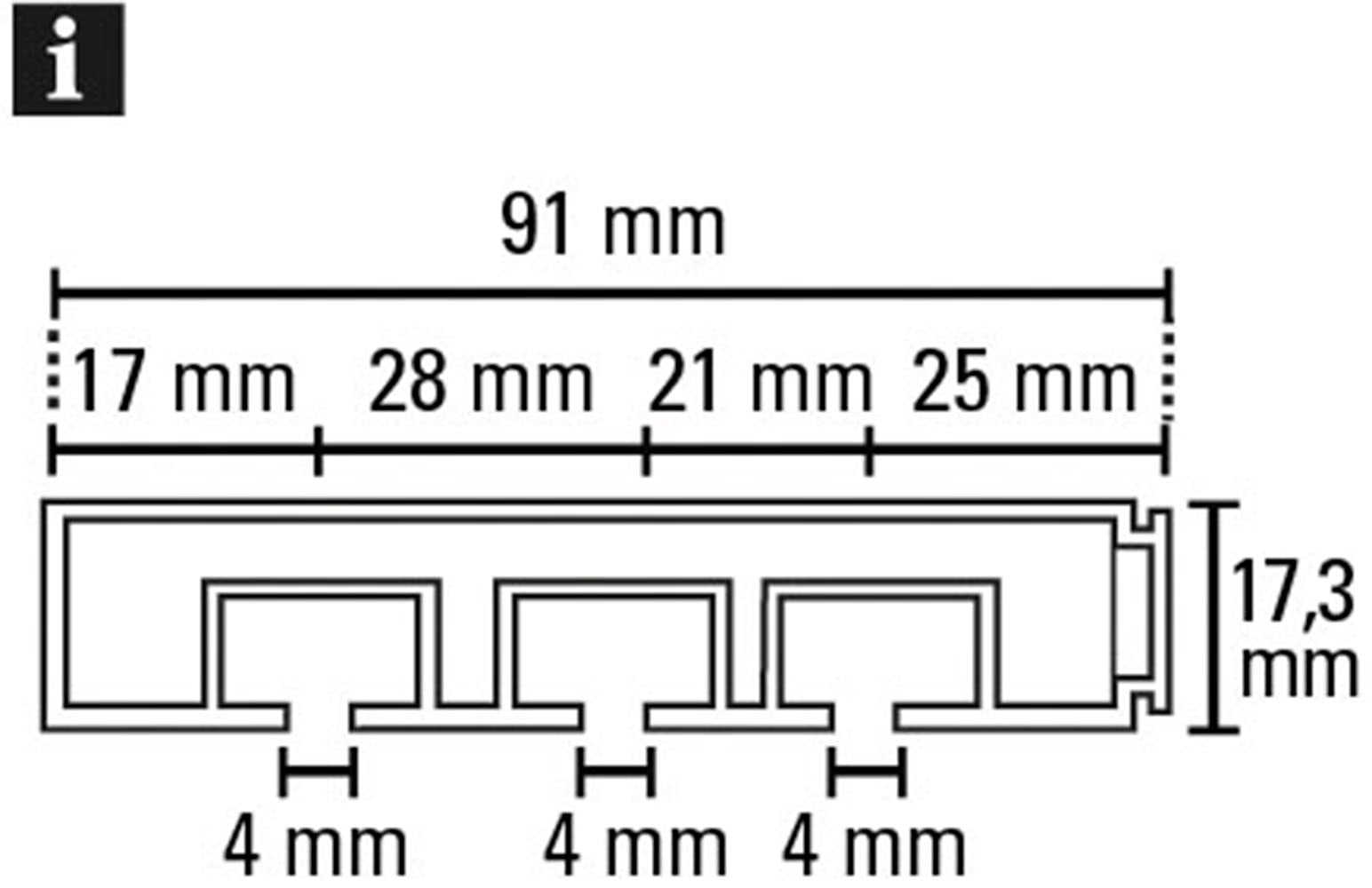 GARDINIA Vorhangschiene »GE mit Profil für Blendenbefestigung«, 3 läufig-läufig, mit Bohren, Holz, gebohrt für Deckenmontage
