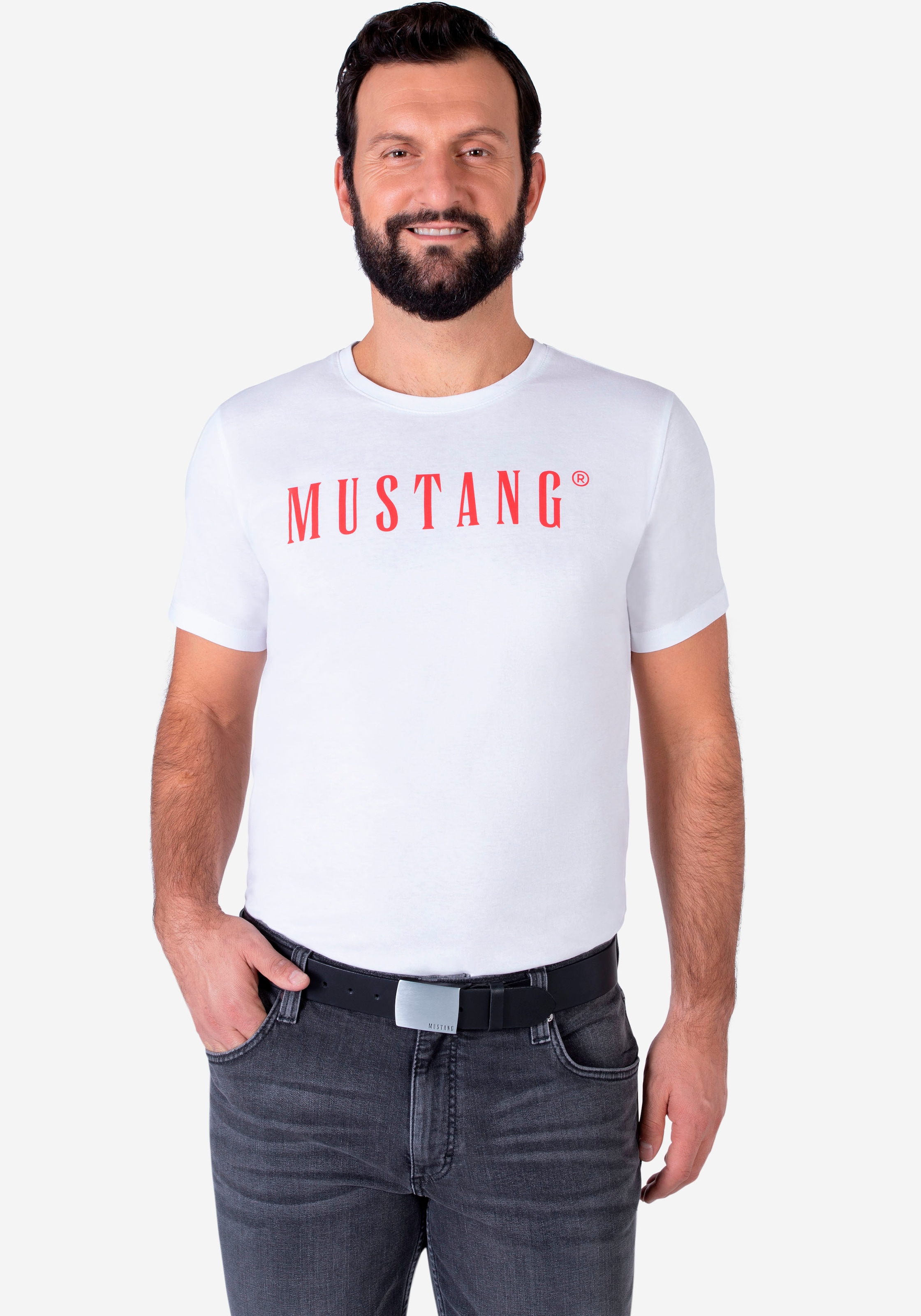 MUSTANG Koppelgürtel, Rindleder mit Pull-Up Effekt, Logo auf der Koppelschließe, 4 cm
