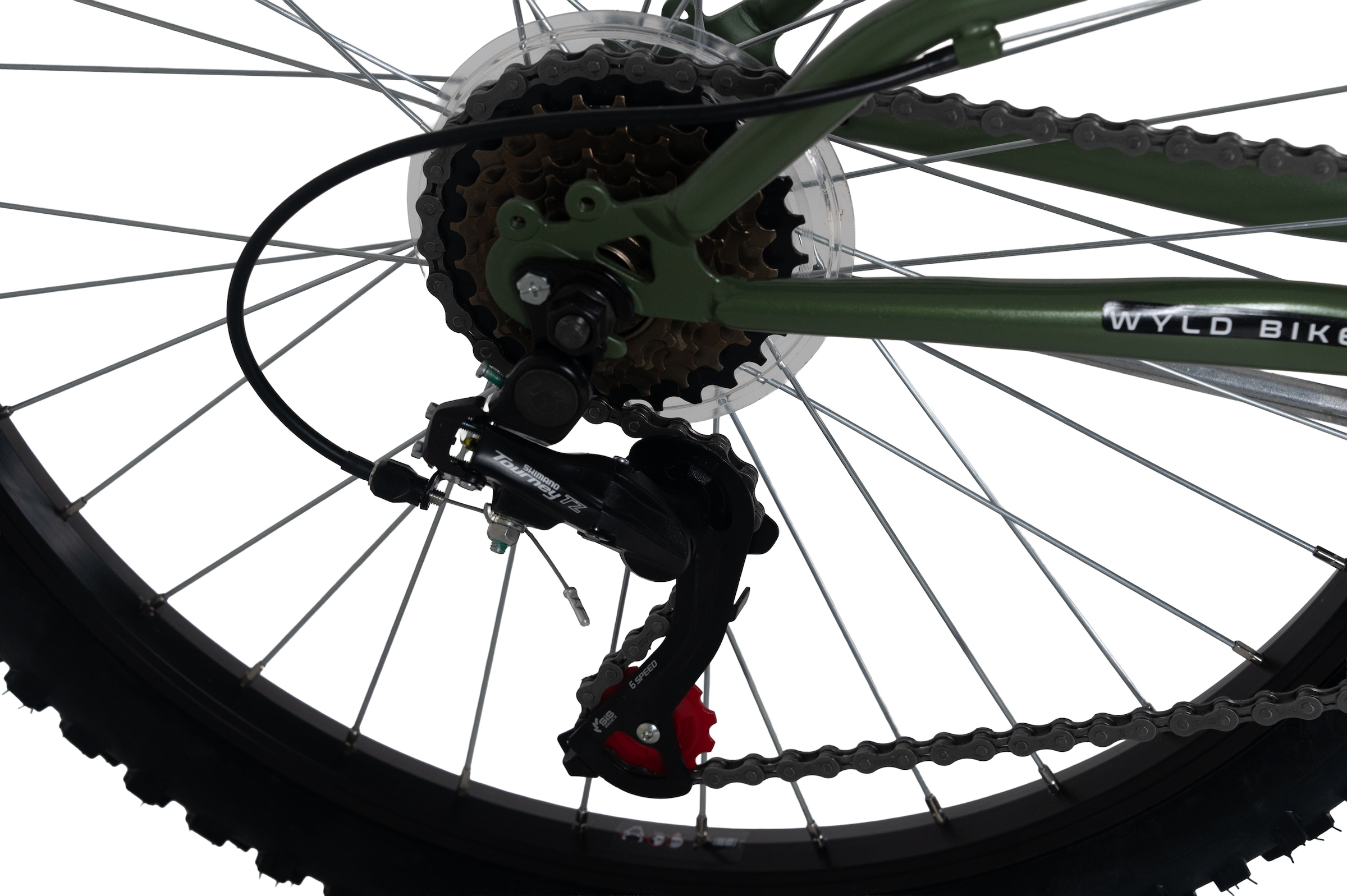 WYLD Jugendfahrrad »WYLD Kinder-Mountainbike Fully 24'' Zodiac grün 18 Gänge RH 38 cm« 18 Gang Shimano Tourney Schaltwerk Kettenschaltung