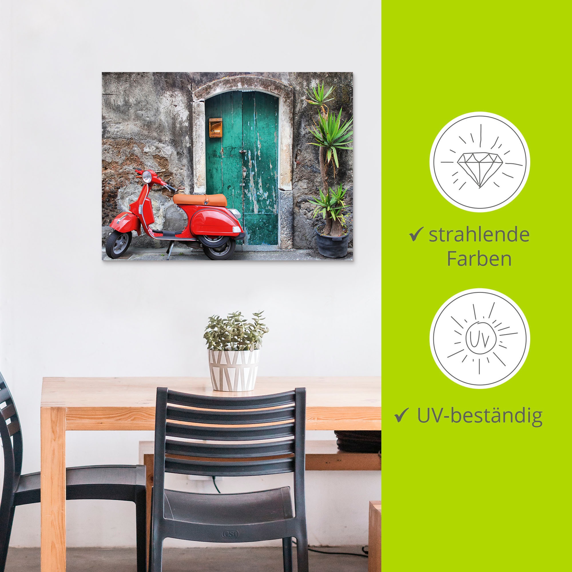 Artland Wandbild »Roter Motorroller«, Motorräder & Roller, (1 St.), als Alubild, Outdoorbild, Leinwandbild, Poster in verschied. Größen