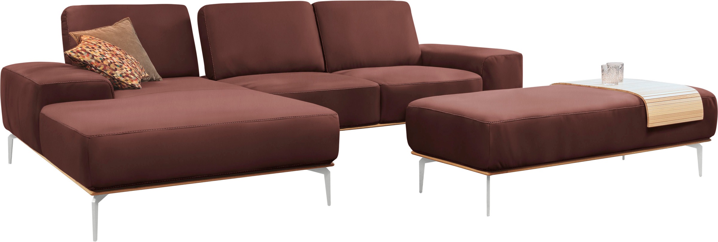 W.SCHILLIG Ecksofa »run, Designsofa, bequem, L-Form«, mit elegantem Holzsockel, Füße in Chrom glänzend, Breite 299 cm