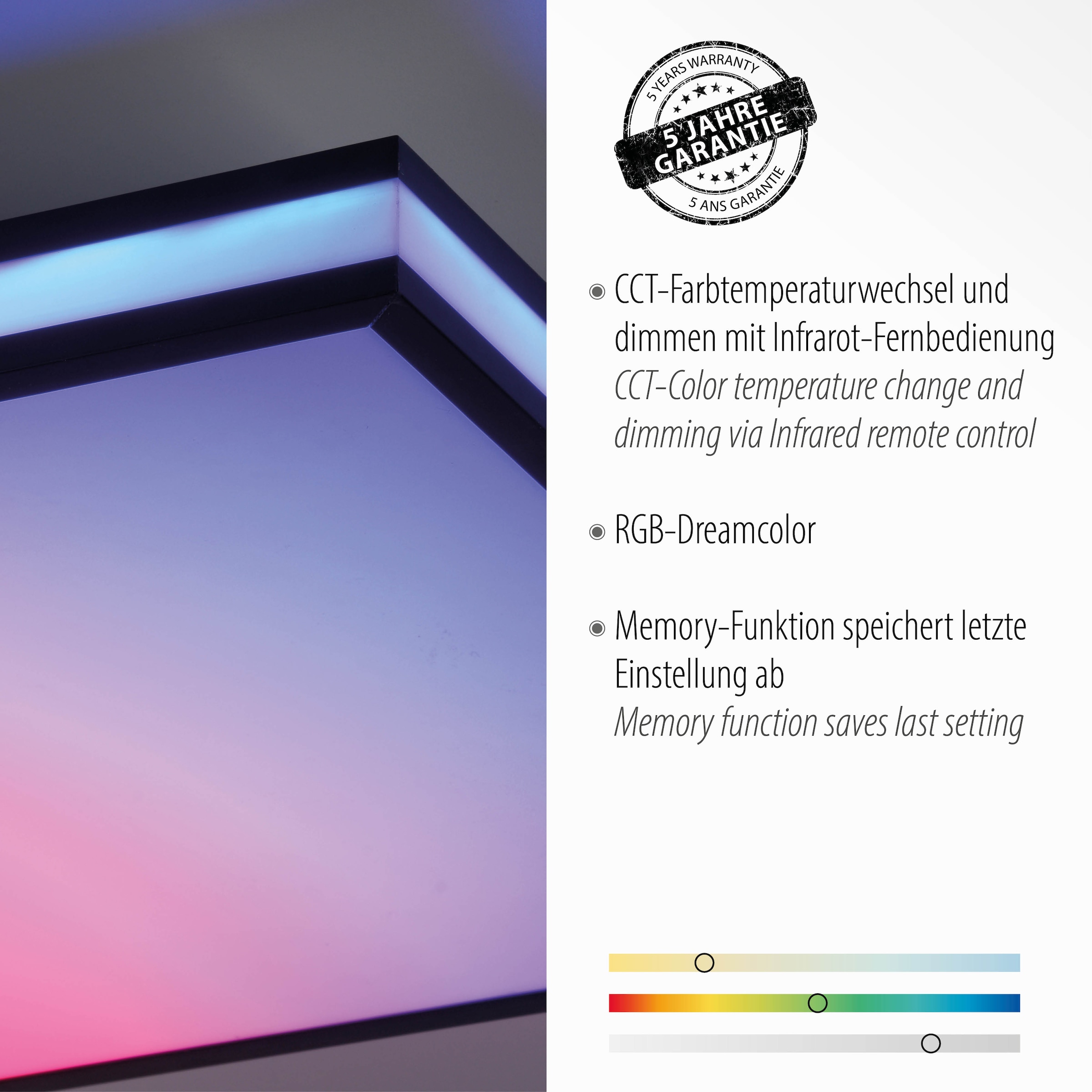 JUST LIGHT Deckenleuchte »MARIO«, 1 flammig, Leuchtmittel LED-Board | LED fest integriert, LED, CCT - über Fernbedienung, RGB-Rainbow, dimmbar, Infrarot inkl.