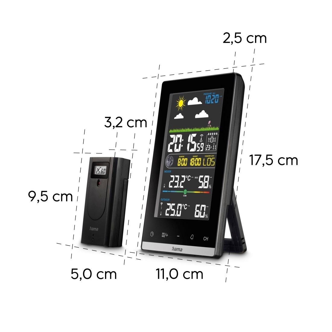 Hama Wetterstation »Wetterstation Funk mit Außensensor (digital, Vorhersage)«, (innen und außen)