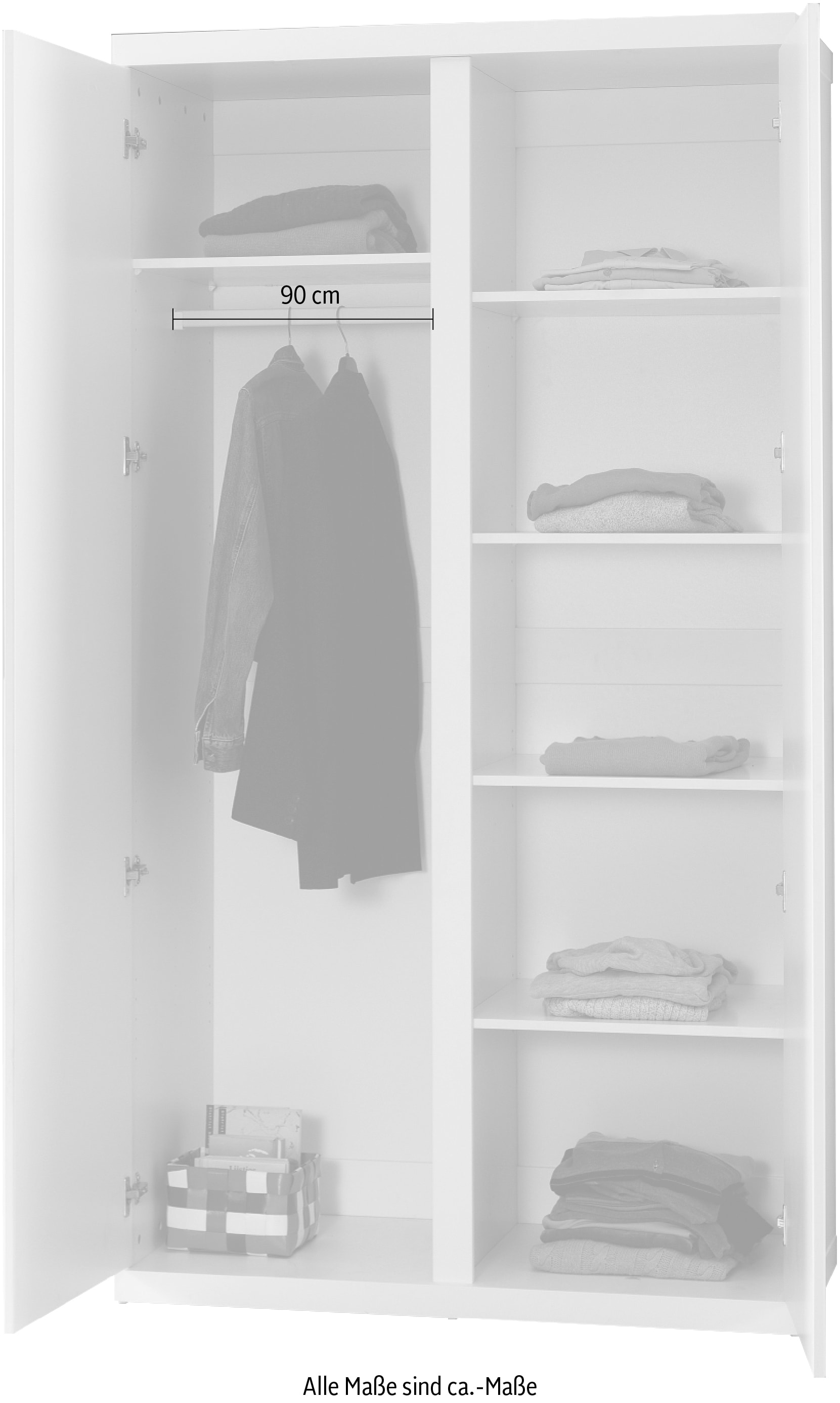 Vipack Kleiderschrank, (Made in Europe), Geräumiger 2-trg. Kleiderschrank in gradlinigem Design, Ausf. Weiß