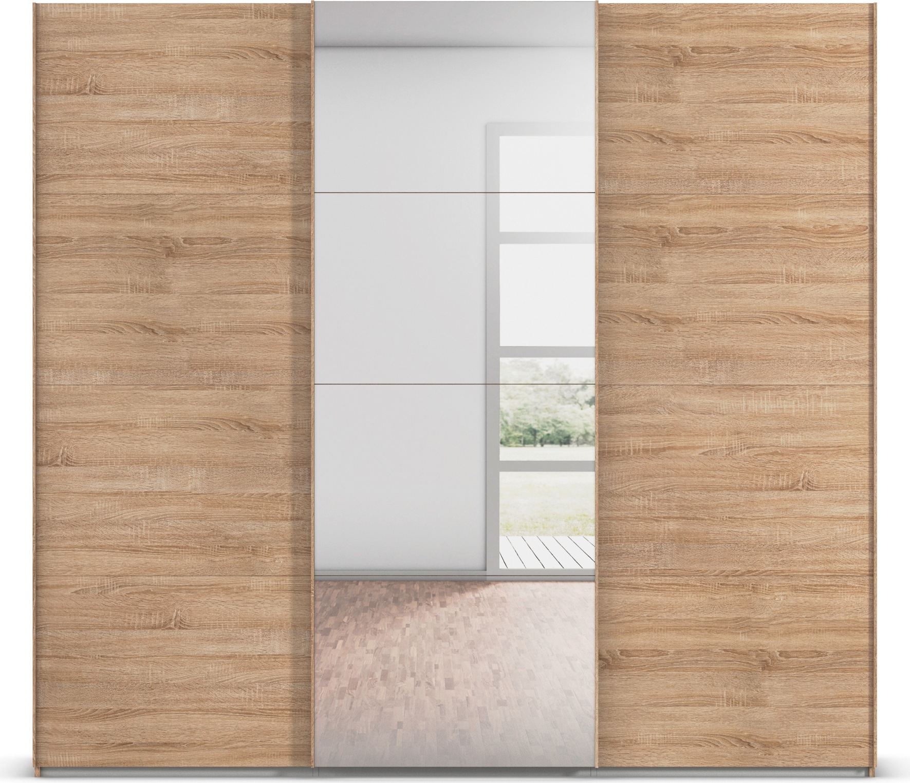 rauch Schwebetürenschrank »Kleiderschrank Schrank Garderobe Schlafzimmerschrank EVELYN«, in elegantem Stil mit Spiegel 5 Breiten viel Stauraum MADE IN GERMANY
