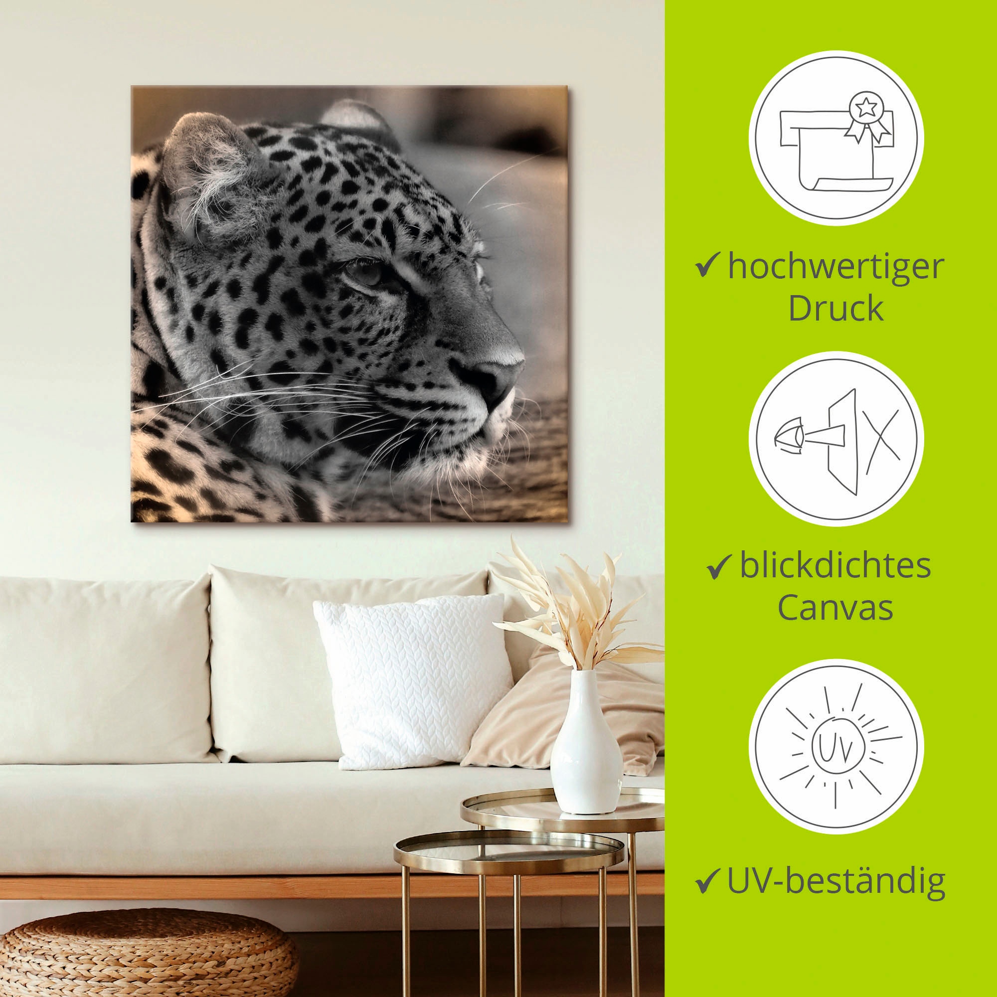 Artland Leinwandbild »Leopard Profil« Wildtiere 1 Stk. tlg. auf Holzrahmen gespannt