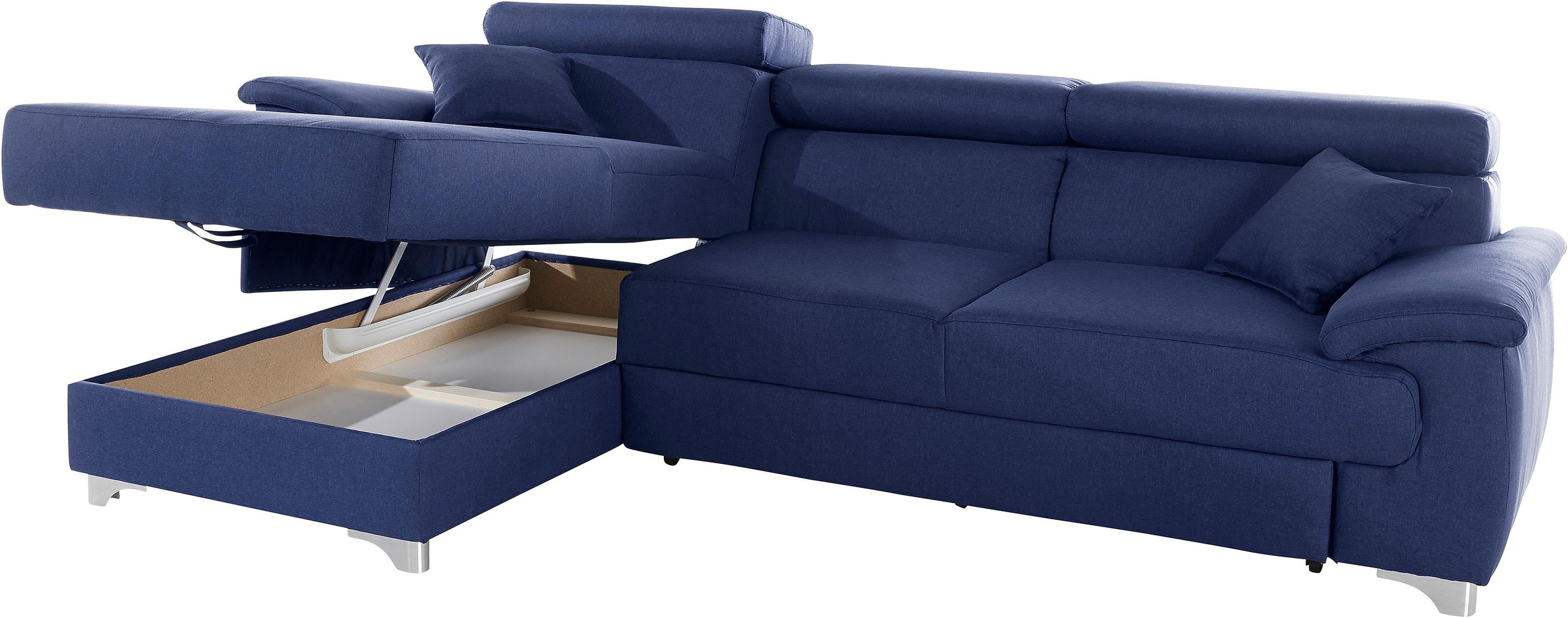 DOMO collection Ecksofa »Mira, inklusive Kopfteilverstellung für mehr Wohlfühlkomfort, L-Form«, wahlweise mit Bettfunktion und Bettkasten, elegant und modern