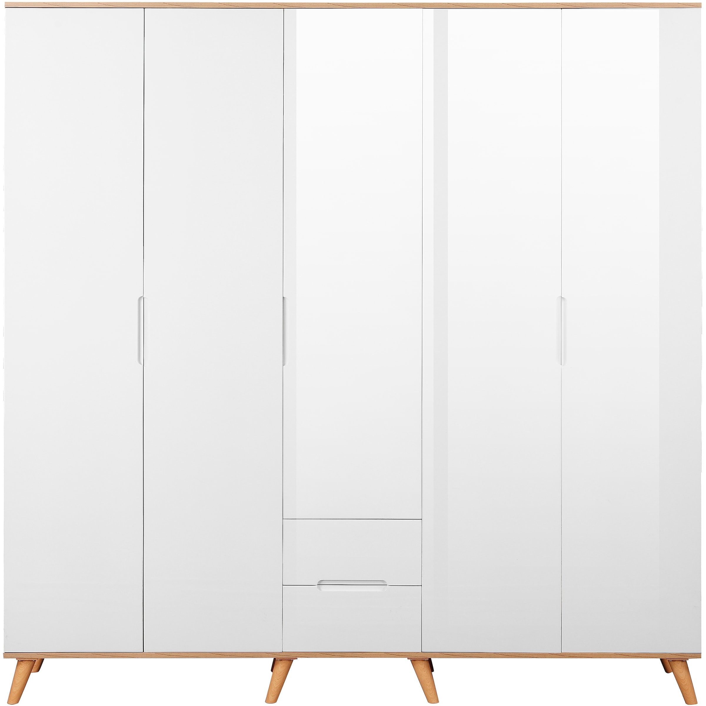 andas Kleiderschrank »Lund Schlafzimmerschrank Bestseller im skandinavischem Design«, Garderobenschrank mit Premium Innenausstattung, Breite 200cm hochglanz