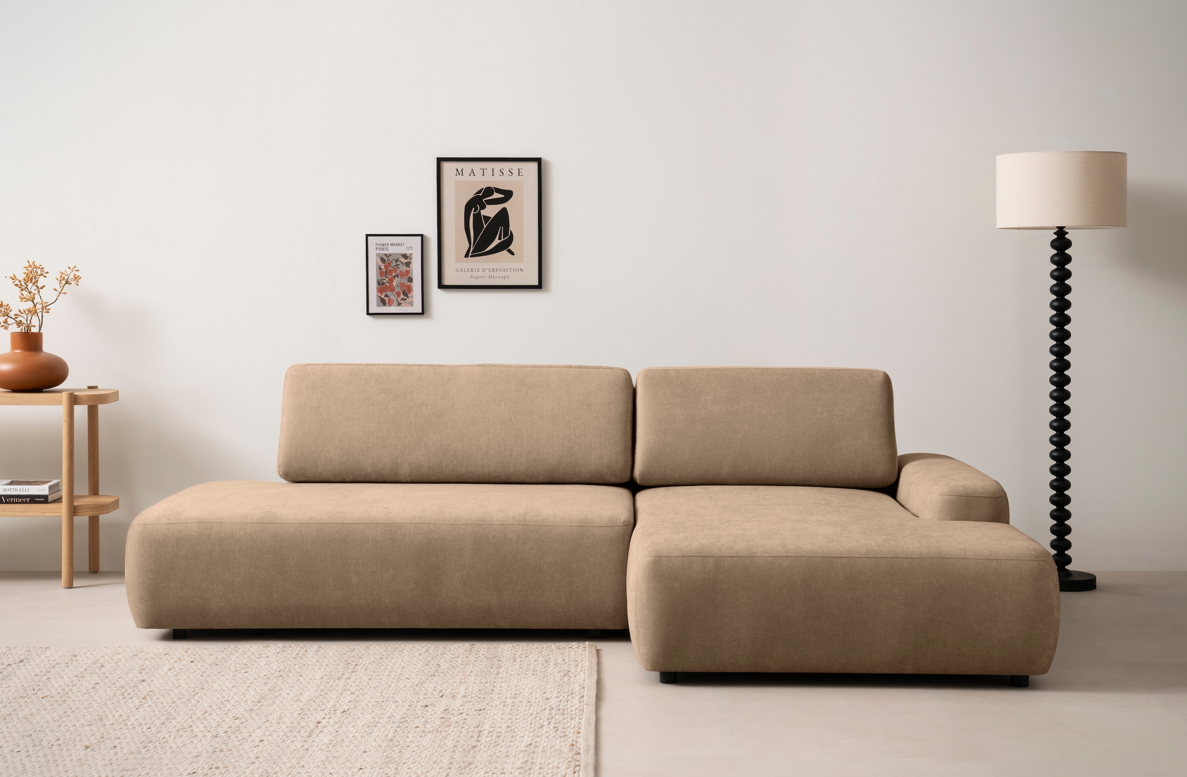 INOSIGN Ecksofa »TORGE, Schlafsofa Cord, Samtvelours u. Strukur fein, Couch in L-Form«, Schlaffunktion und Bettkasten, Liegefläche: 210x125 cm, neues Design