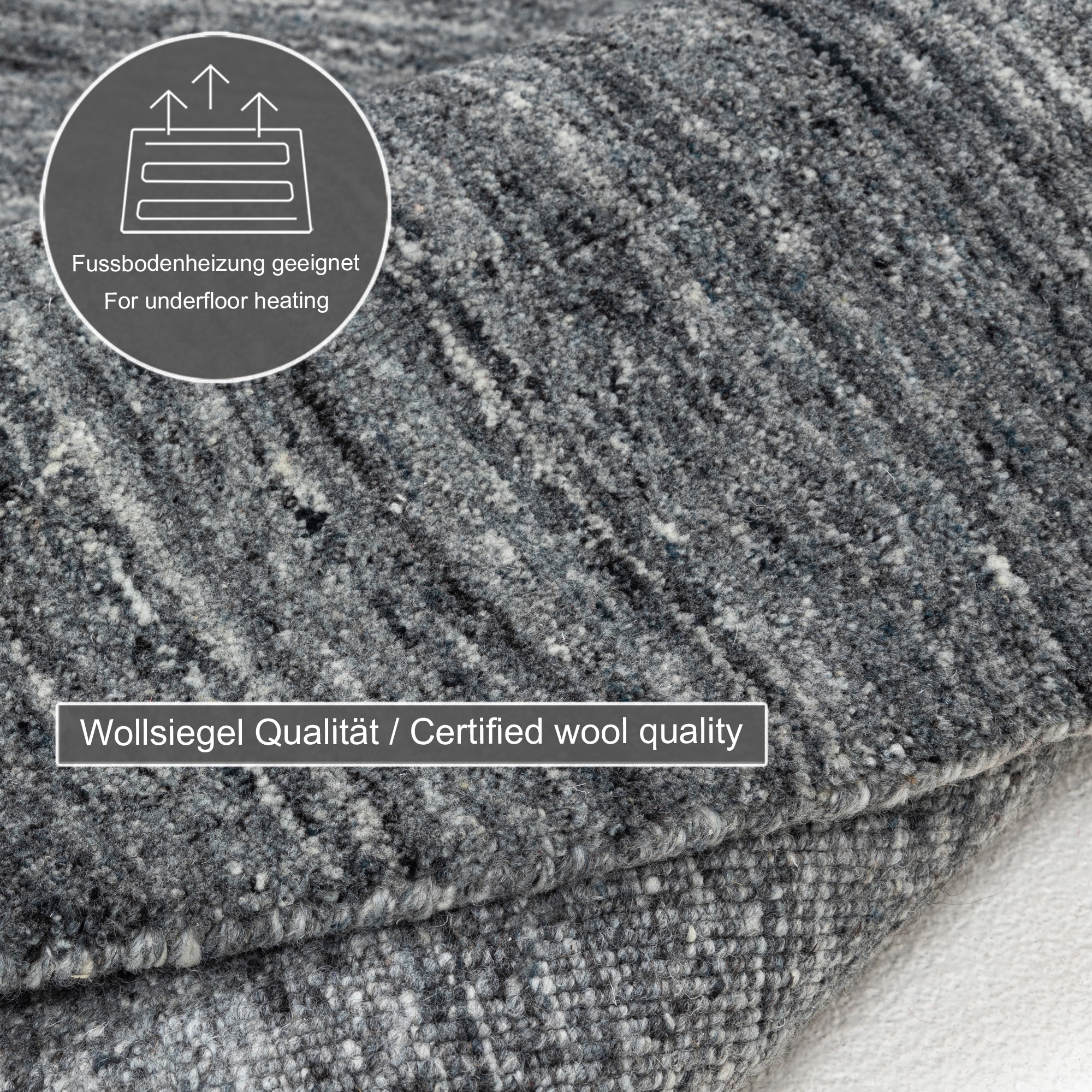 THEKO Wollteppich »Pure UNI«, rund, 14 mm Höhe, Handwebteppich, meliert, reine Wolle, handgewebt