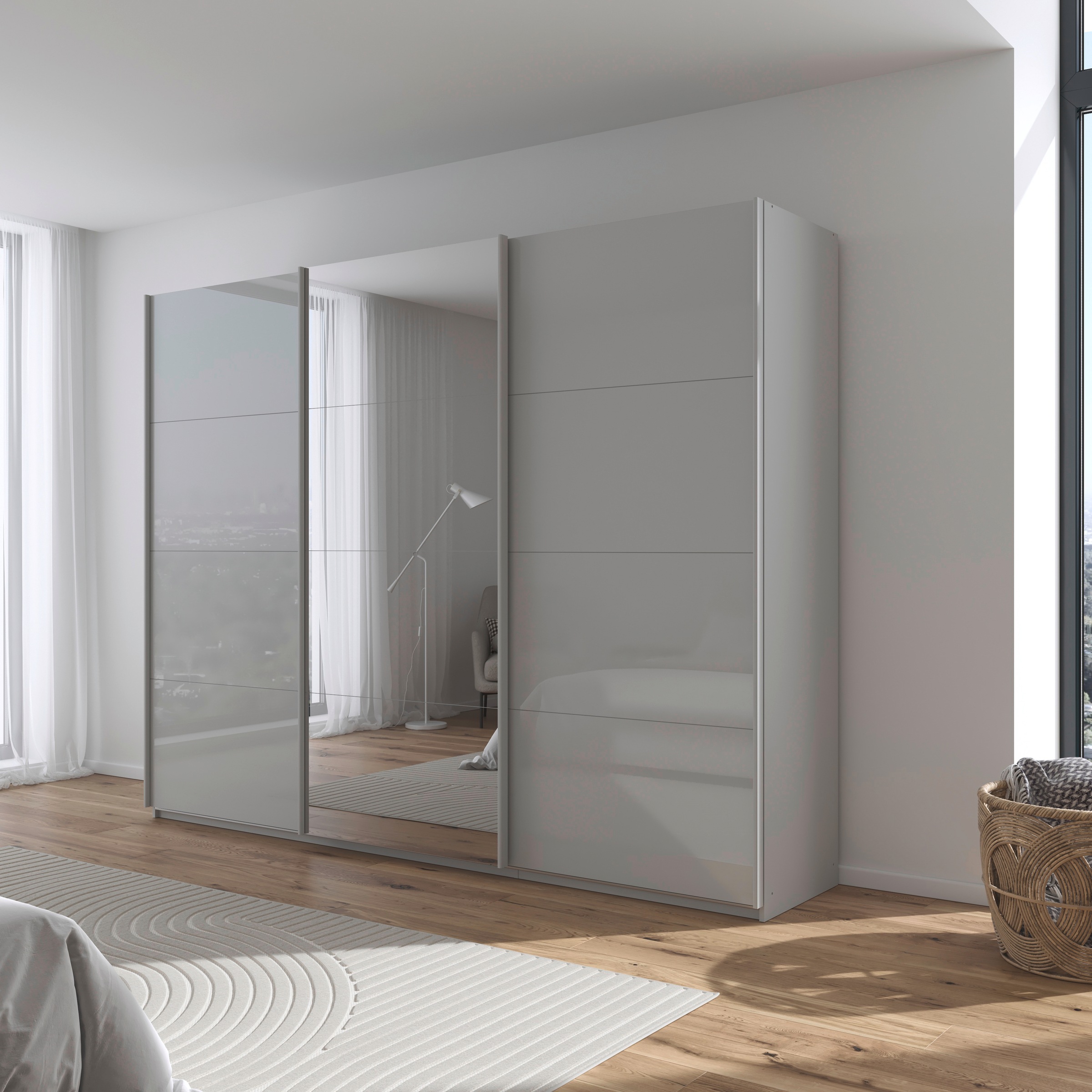 rauch Schwebetürenschrank »Kleiderschrank Kleiderschränke Schrank Garderobe AGORDO mit Glasfront«, durchdachte Innenausstattung, in 4 Breiten und 2 Höhen MADE IN GERMANY